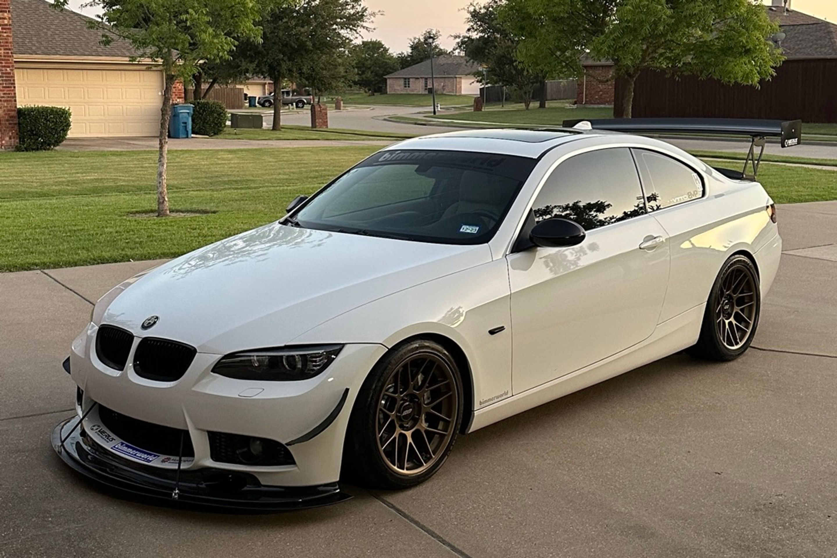 White BMW E92 Coupe 3 Series with 18" ARC-8 Apex wheels in Satin Bronze