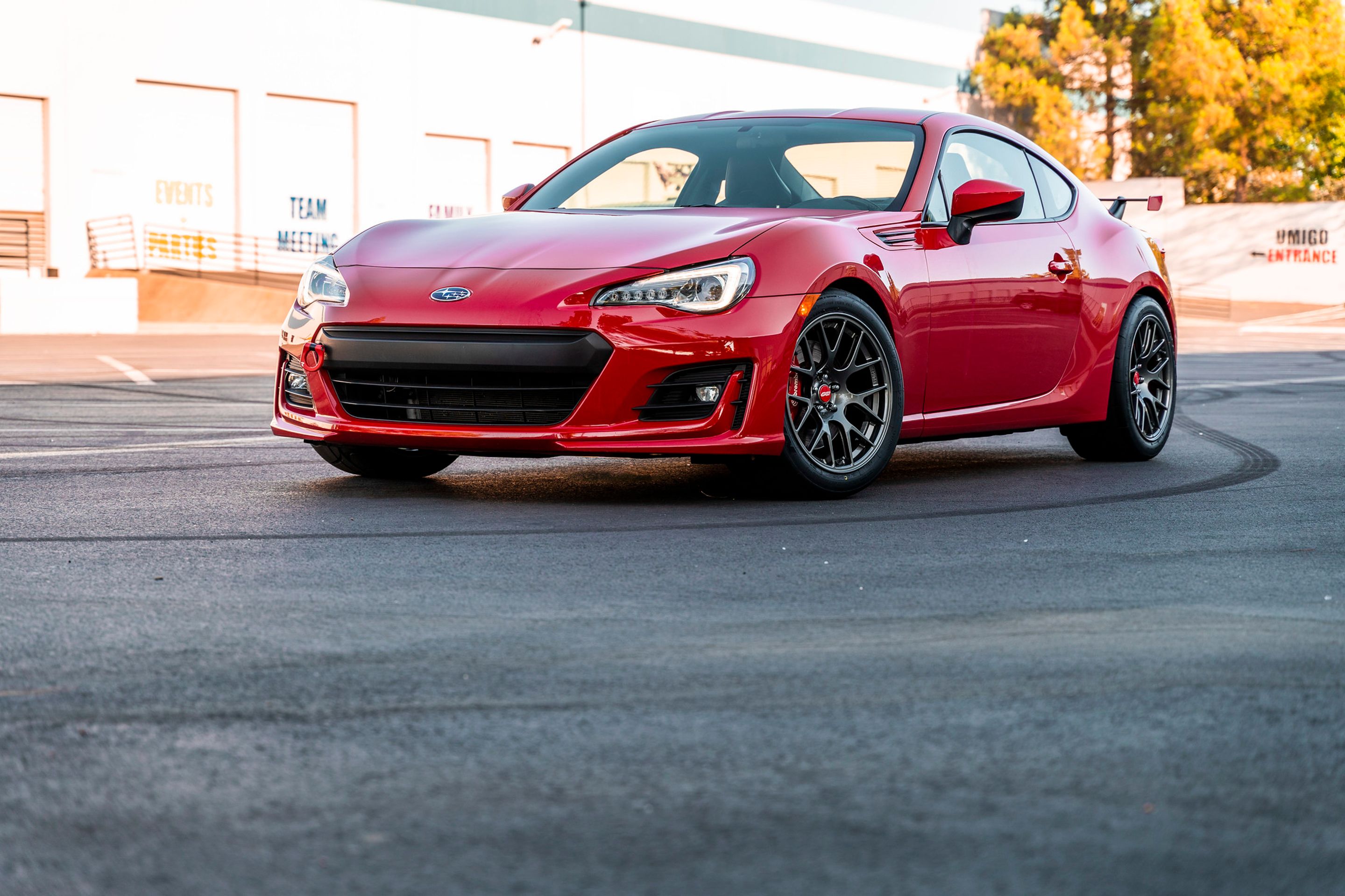 Red Subaru ZC6 / Gen 1 BRZ with 17" EC-7R Apex wheels in Anthracite