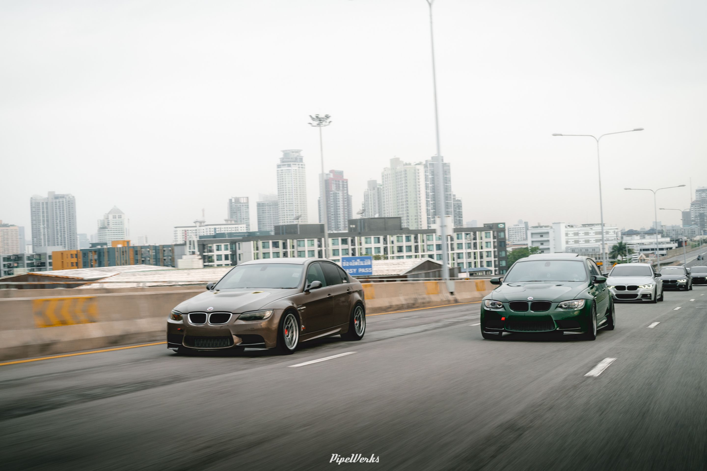 Brown BMW E90 Sedan 3 Series with 18" ARC-8 Apex wheels in Hyper Black
