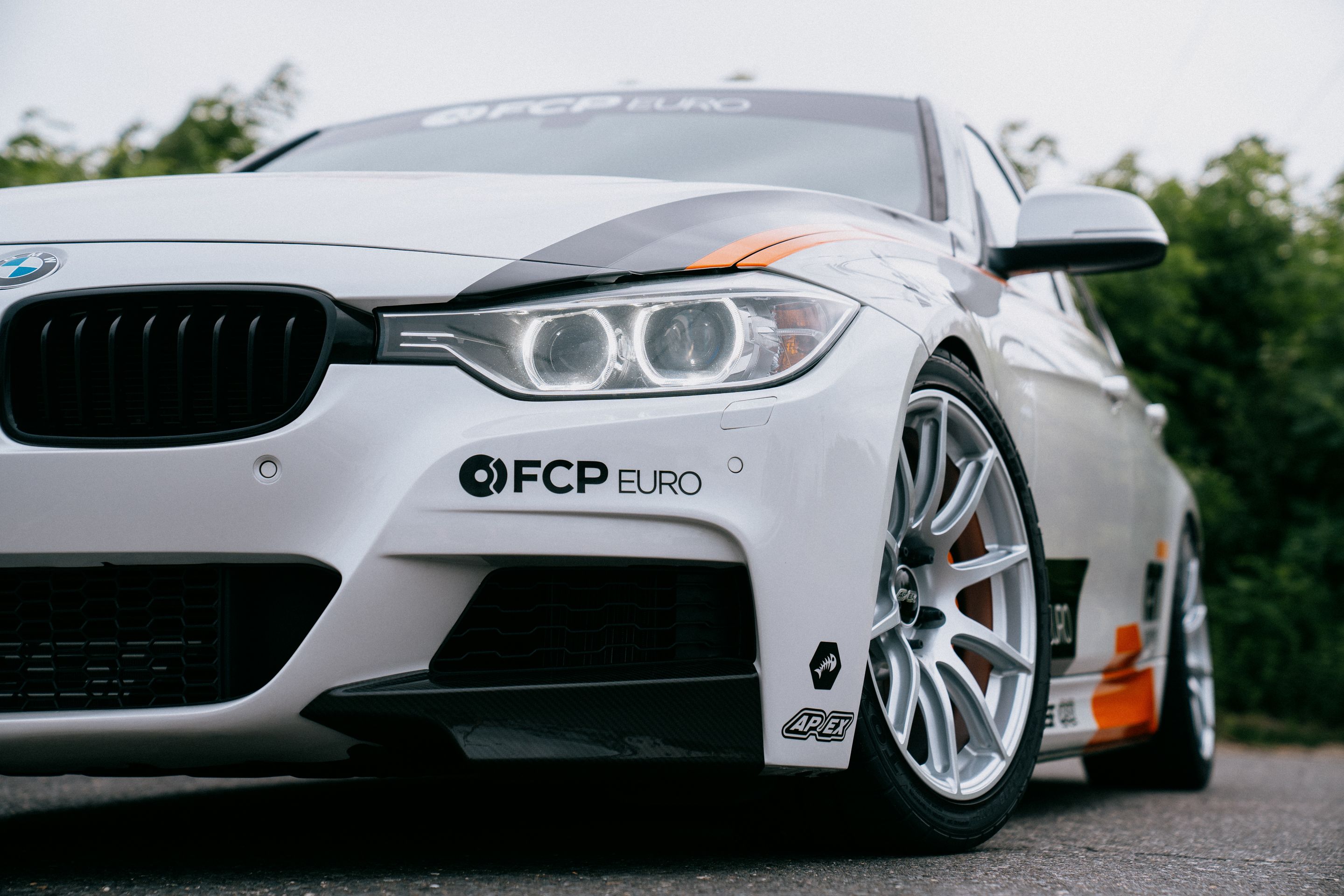 White BMW F30 Sedan 3 Series with 18" SM-10 Apex wheels in Race Silver