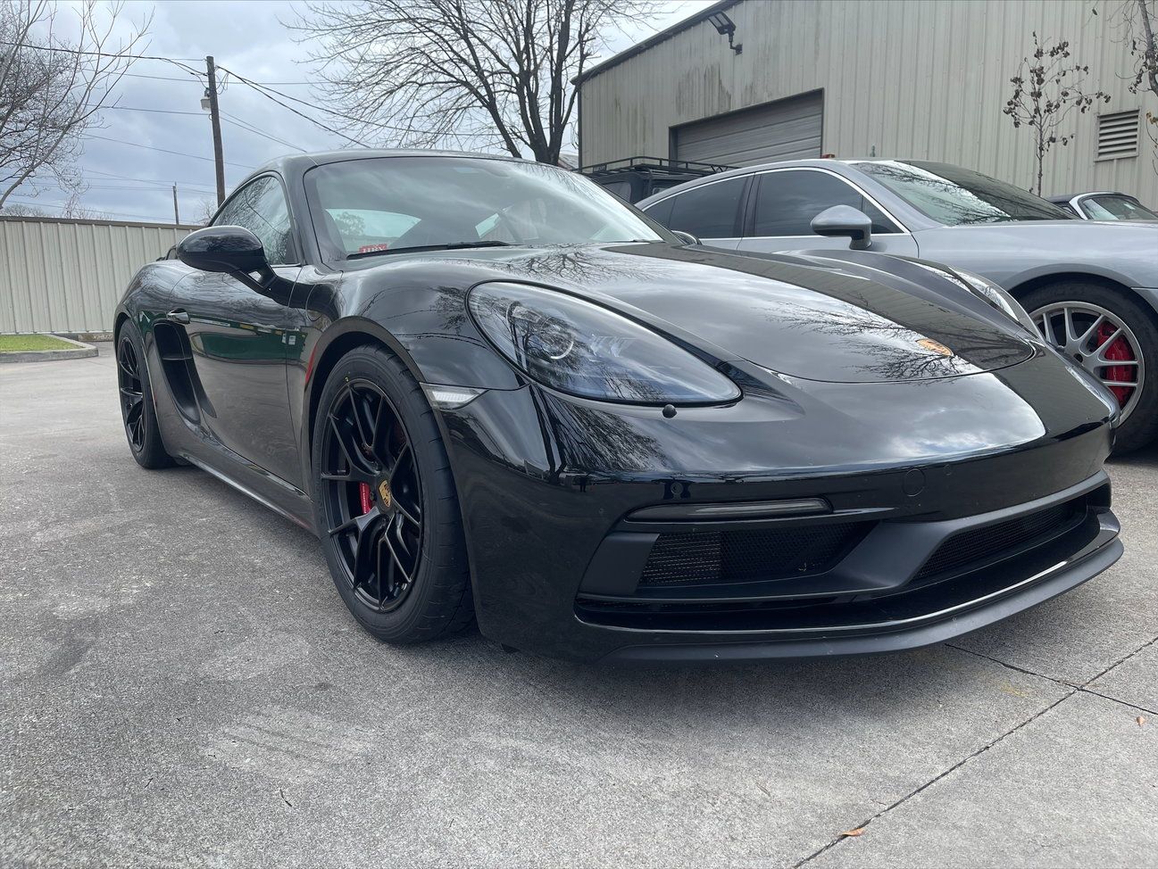 Black Porsche 718 Cayman GTS 4.0L with 18" VS-5RS Apex wheels in Satin Black