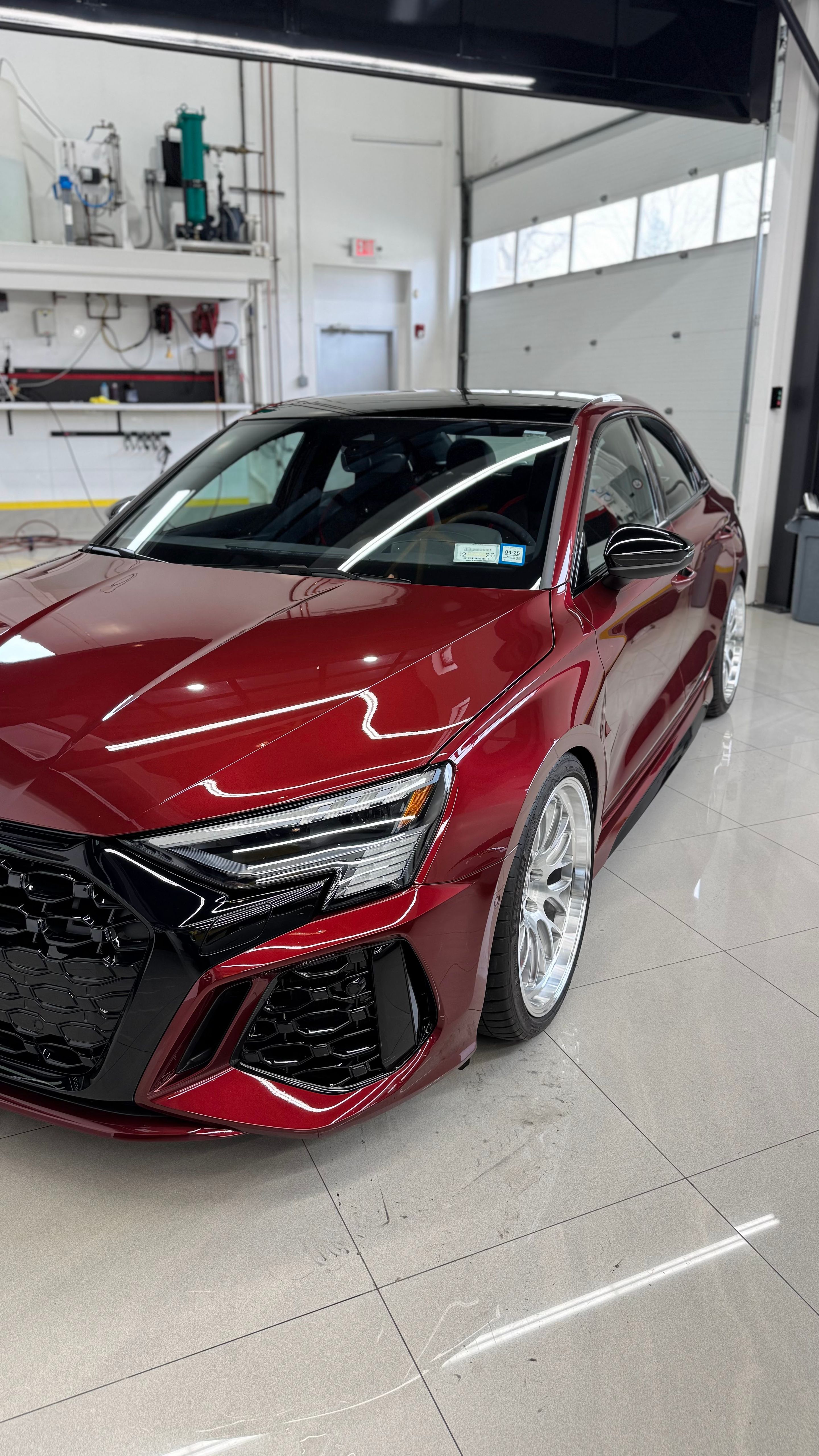 Red Audi 8Y RS 3 with 19" ML-10RT Apex wheels in Machined Lip Brushed Clear