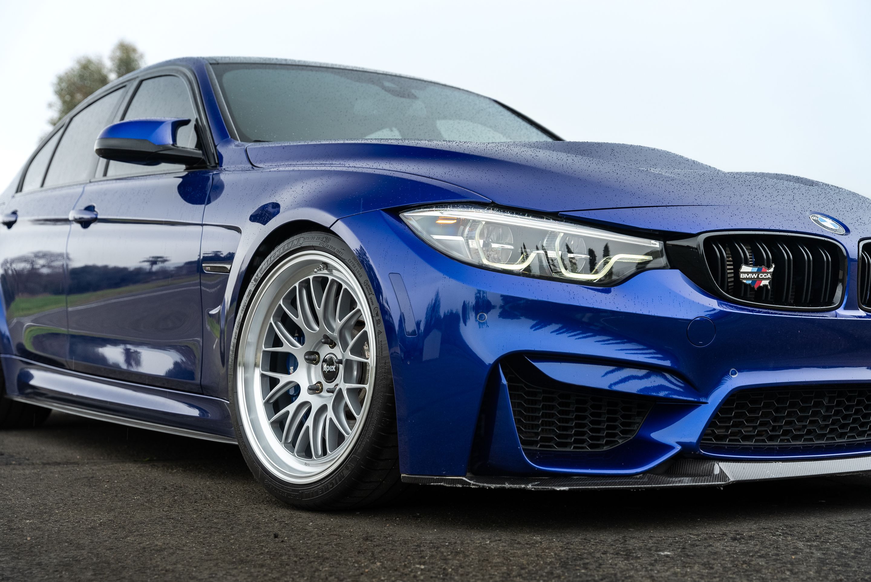 Blue BMW F80 M3 with 19" ML-10RT Apex wheels in Machined Lip Race Silver