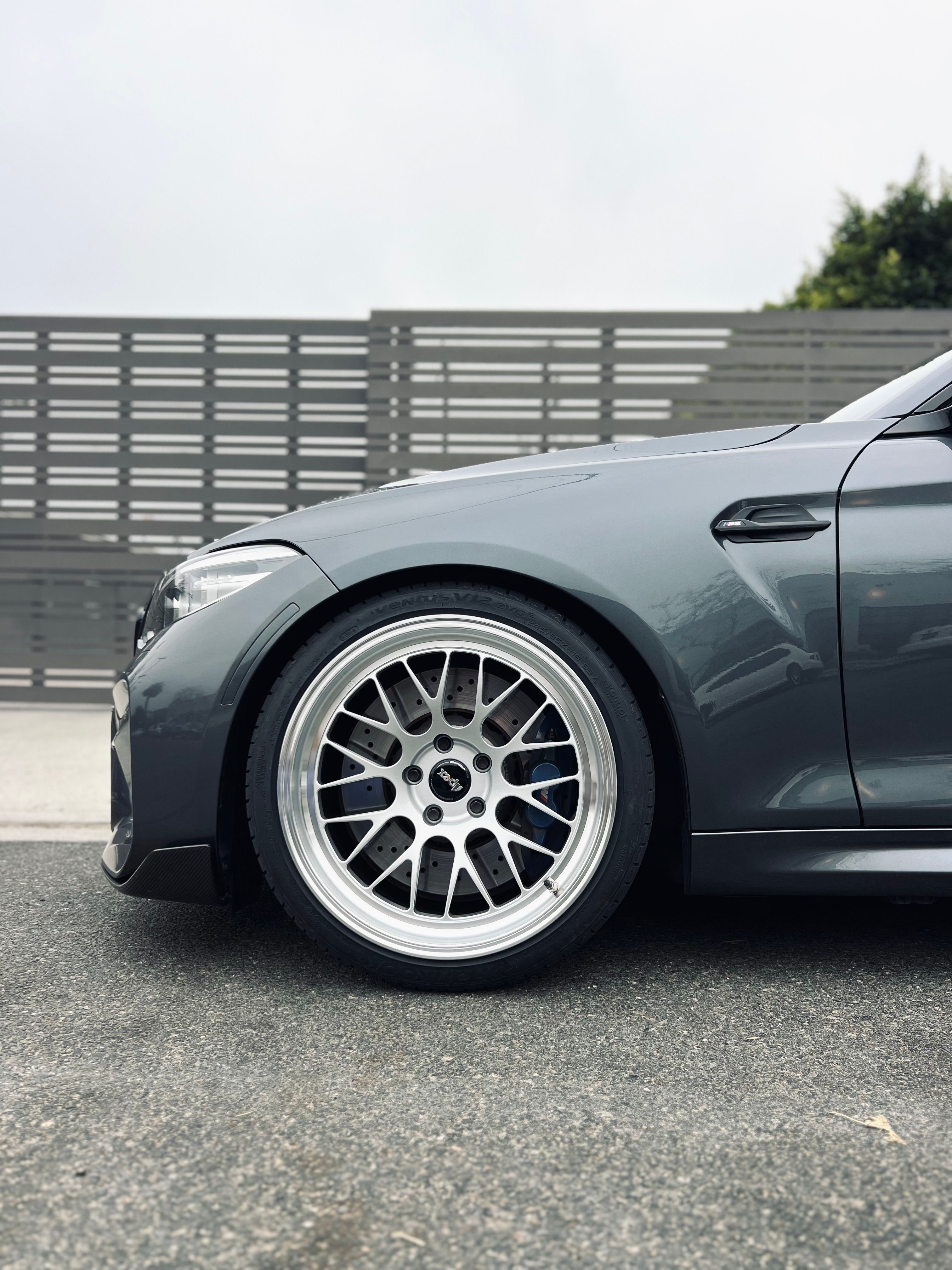 Grey BMW F87 M2 with 19" ML-10RT Apex wheels in Machined Lip Race Silver