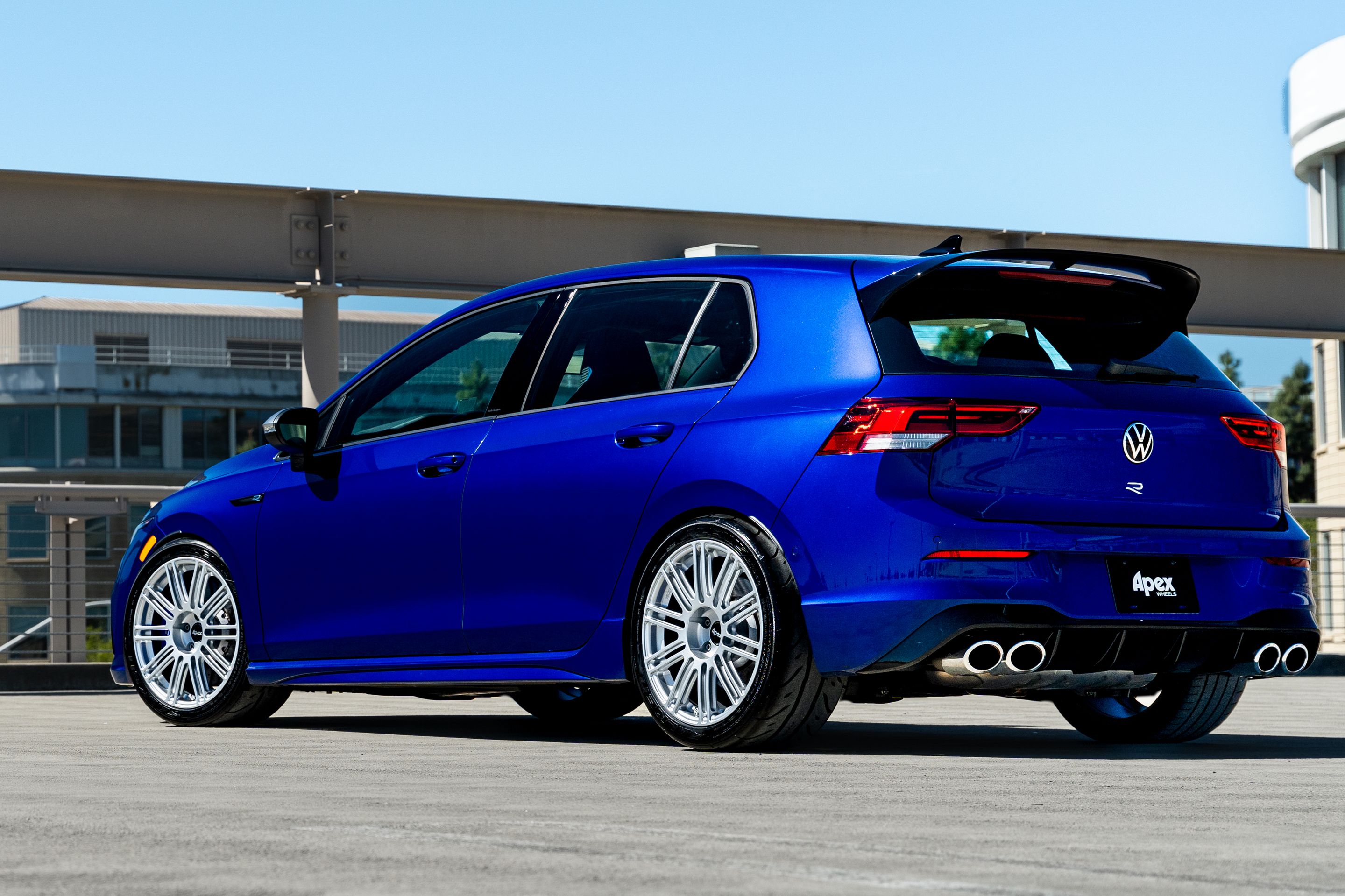 Blue VW MK8 Golf R with 18" TC-10RT Apex wheels in Race Silver
