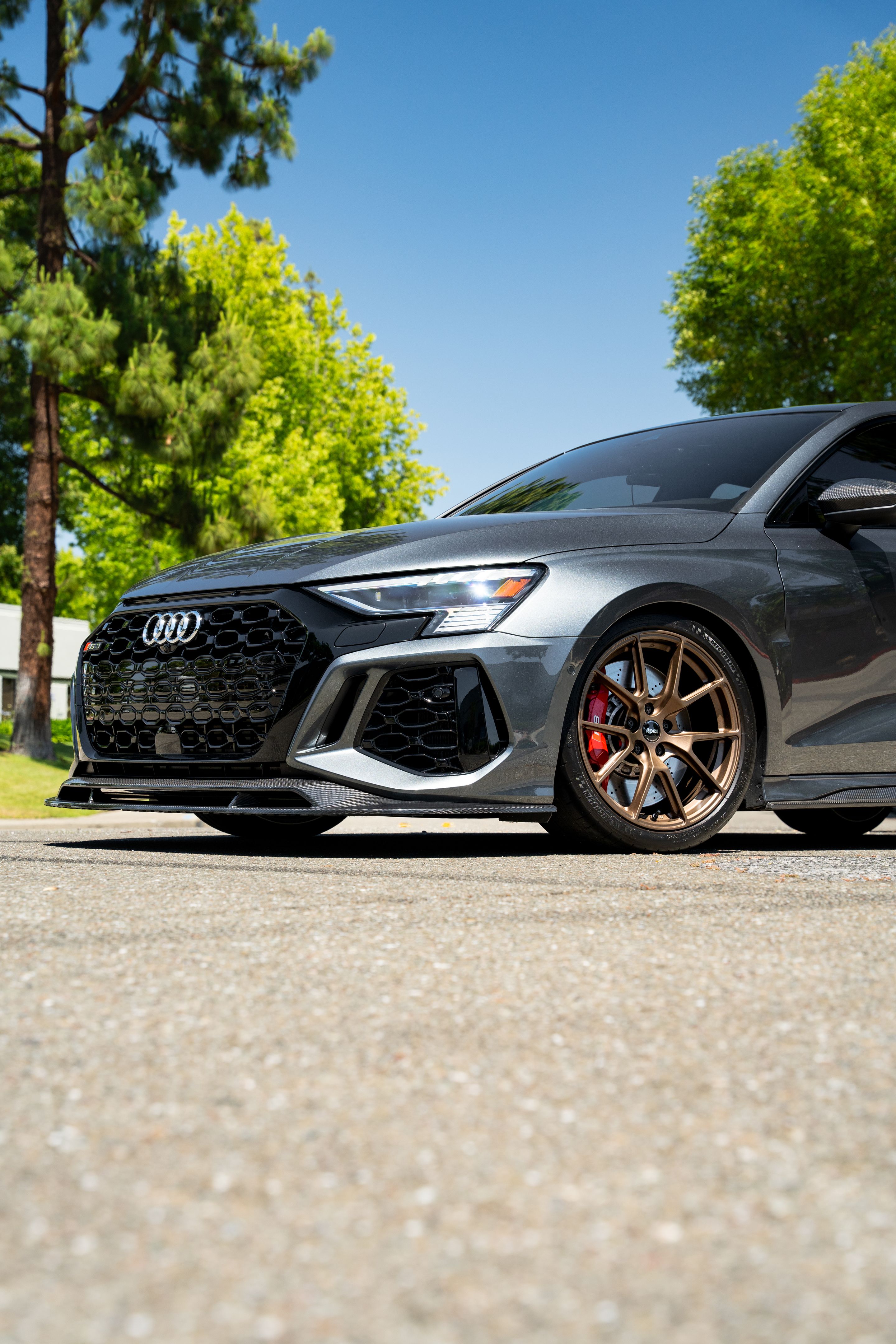 Grey Audi 8Y RS 3 with 18" VS-5 Apex wheels in Satin Bronze
