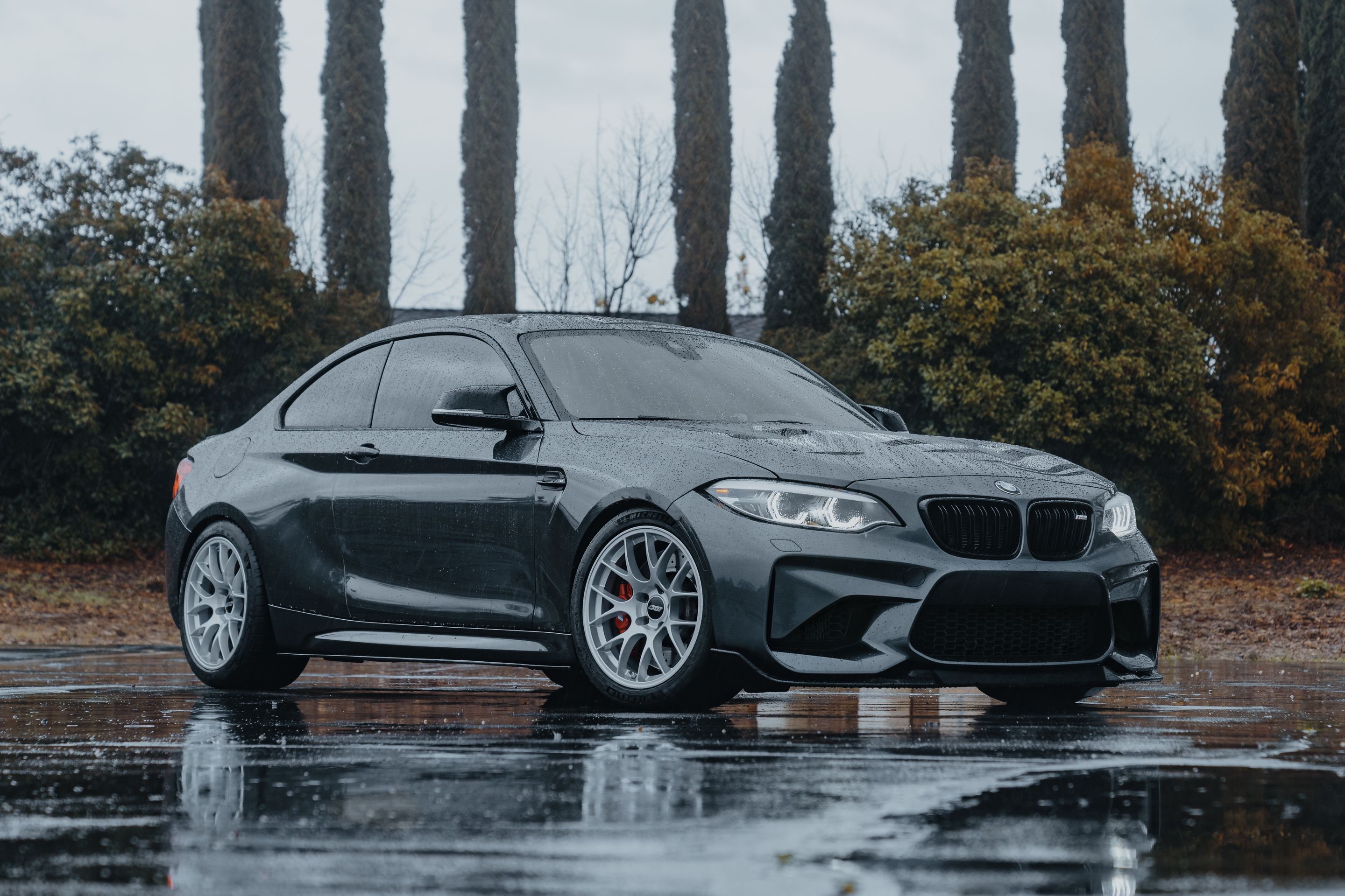 Grey BMW F87 M2 with 18" EC-7 Apex wheels in Race Silver