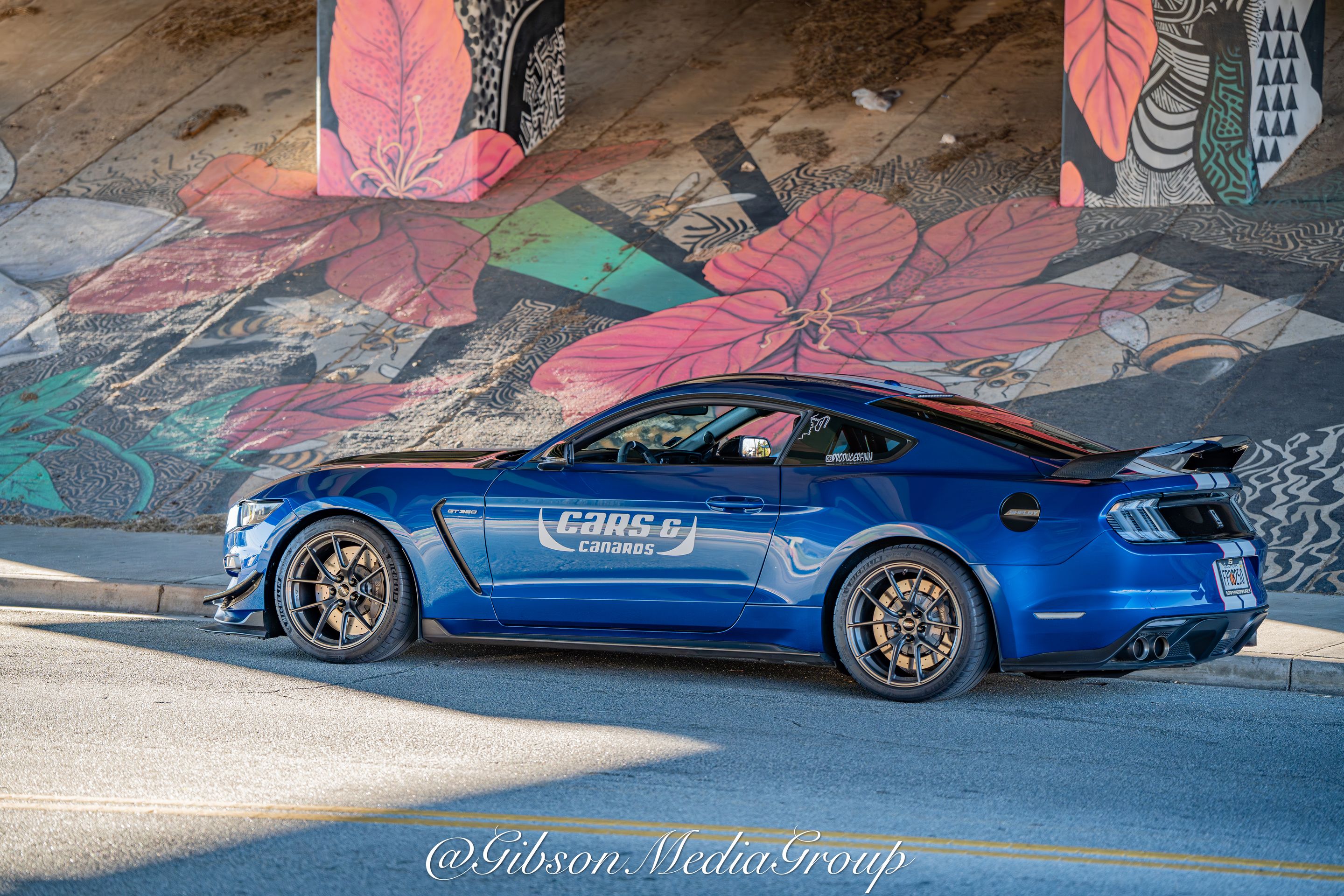 Blue Ford S550 Mustang GT350 with 19" VS-5RS Apex wheels in Anthracite
