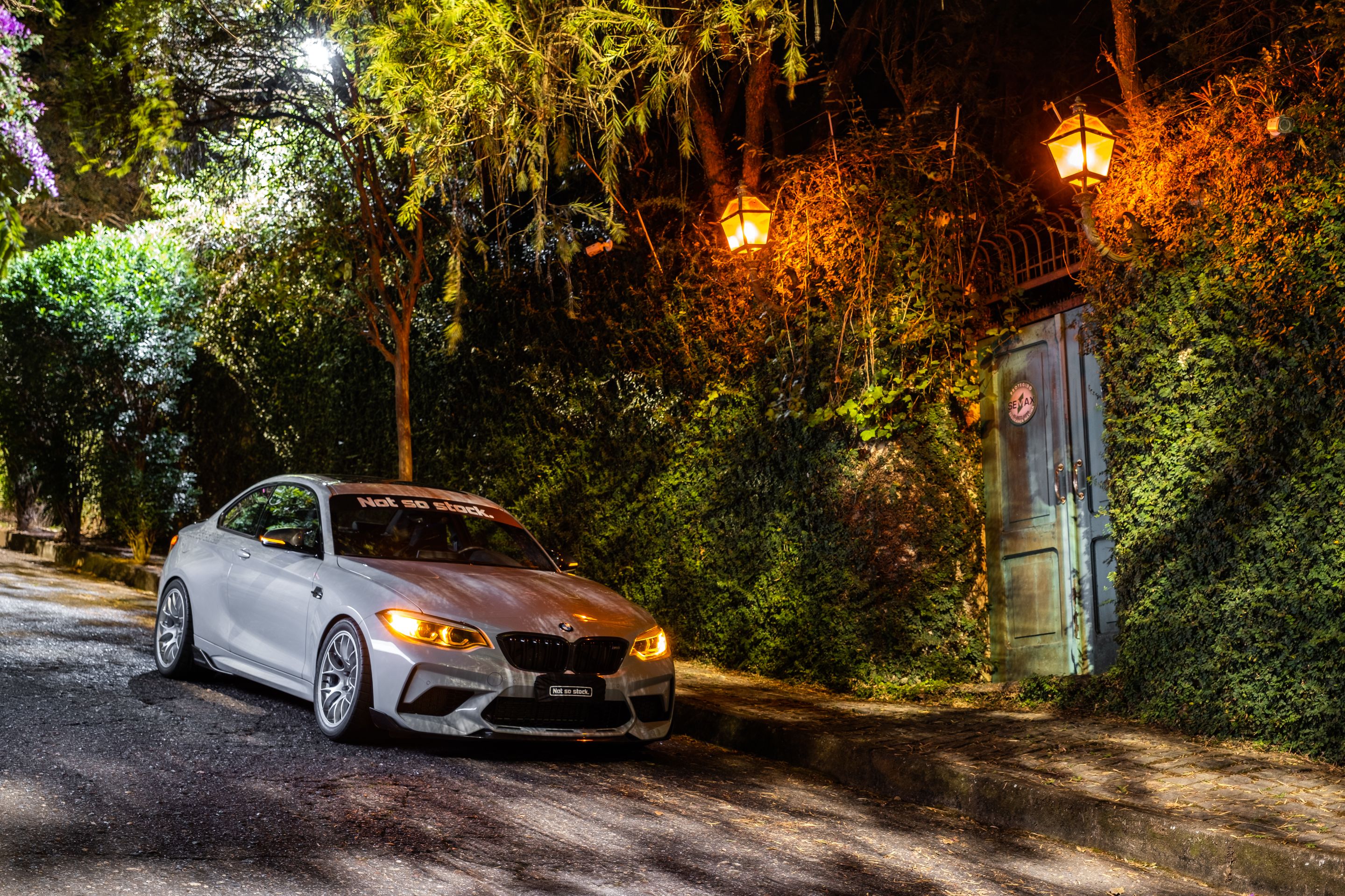 Grey BMW F87 M2 with 18" EC-7 Apex wheels in Race Silver