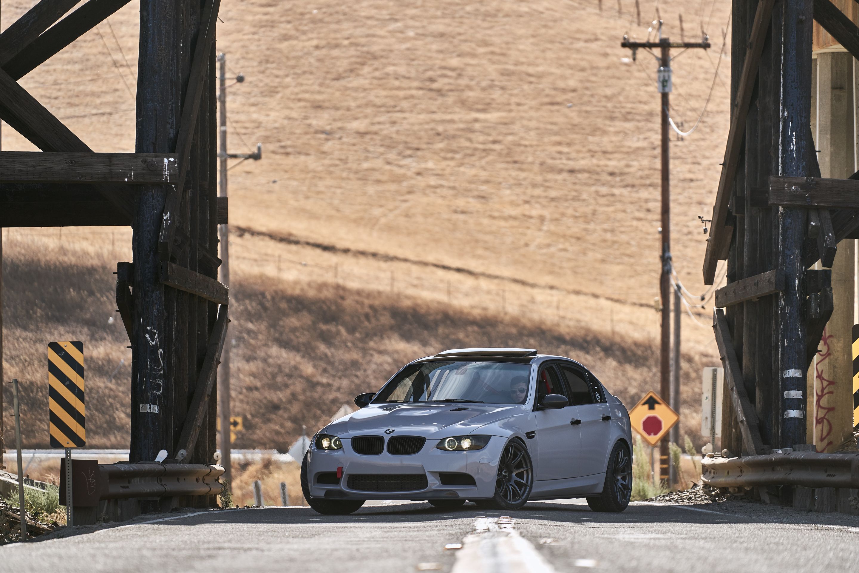 Grey BMW E90 Sedan M3 with 19" SM-10 Apex wheels in Satin Black