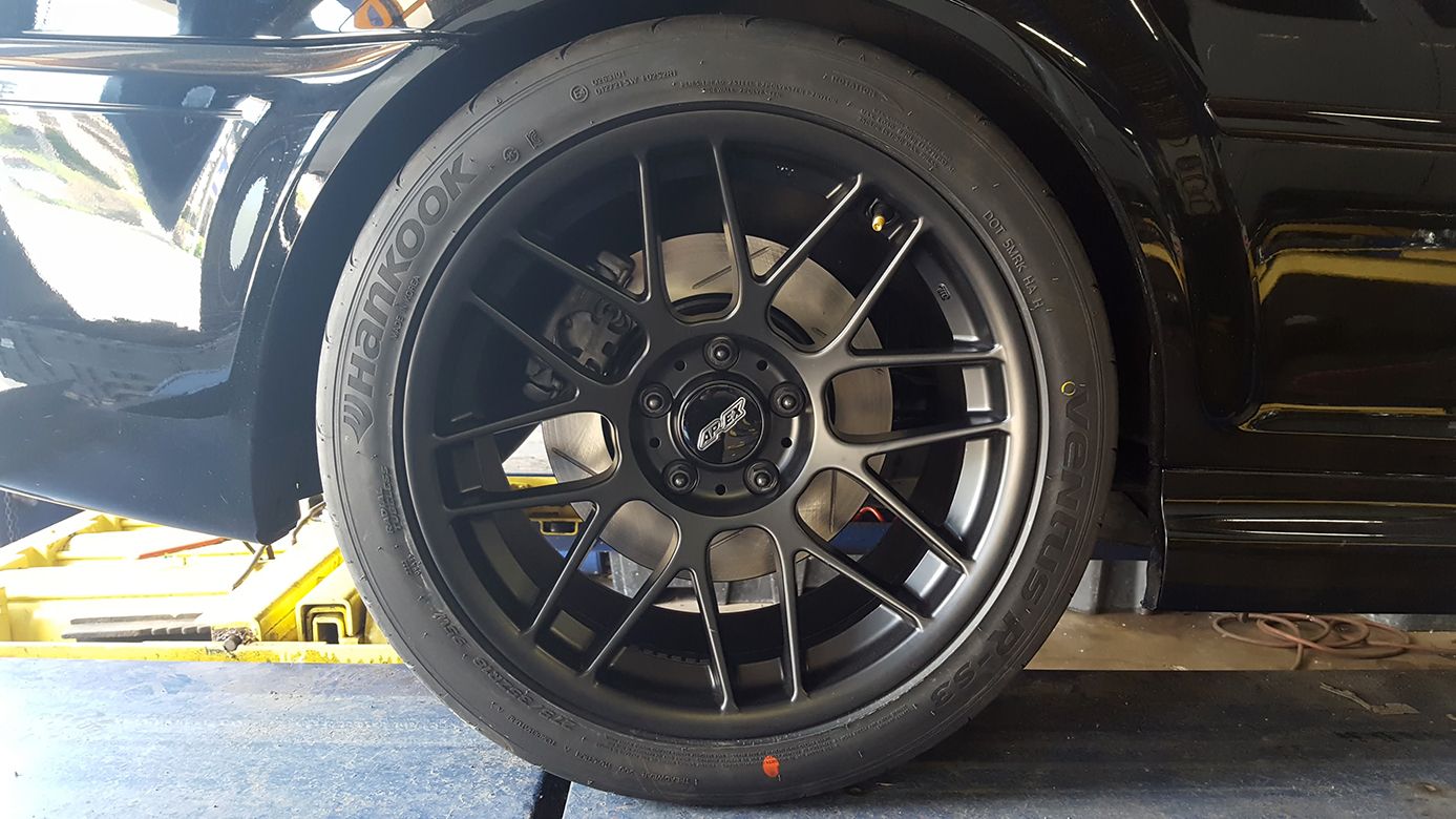 Black BMW E46 M3 with 18" ARC-8 Apex wheels in Satin Black