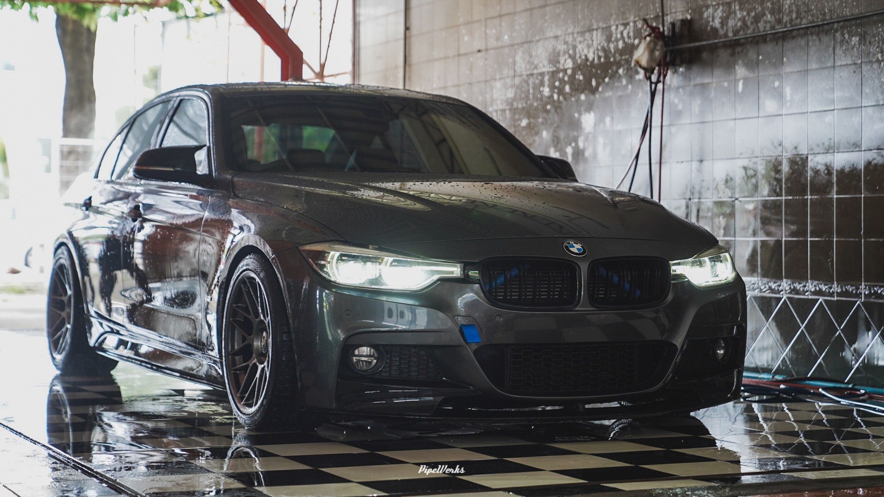 Grey BMW F30 Sedan 3 Series with 18" ARC-8 Apex wheels in Hyper Black
