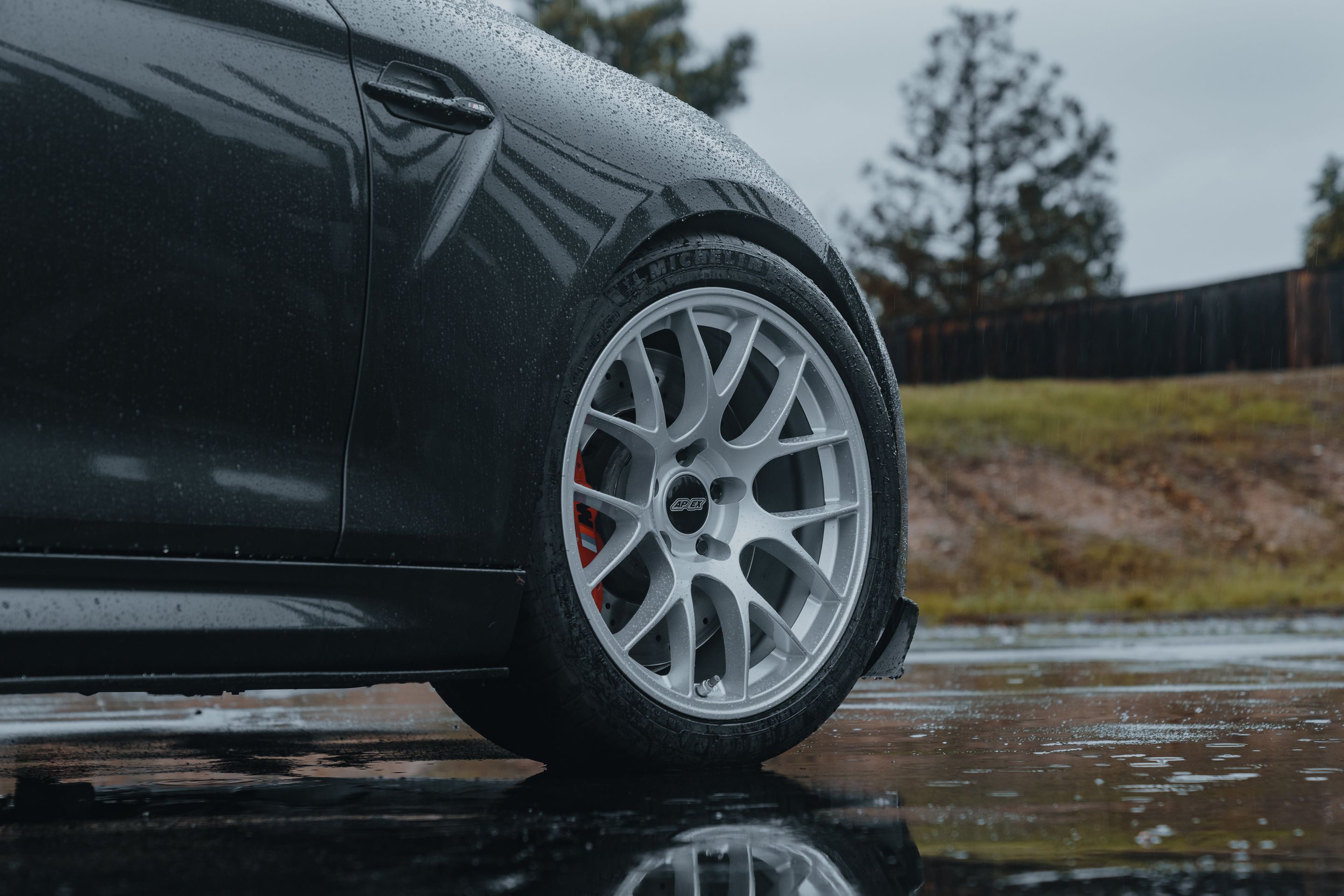 Grey BMW F87 M2 with 18" EC-7 Apex wheels in Race Silver