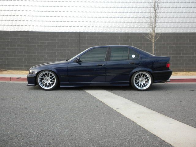 Blue BMW E36 3 Series with 18" ARC-8 Apex wheels in Hyper Silver