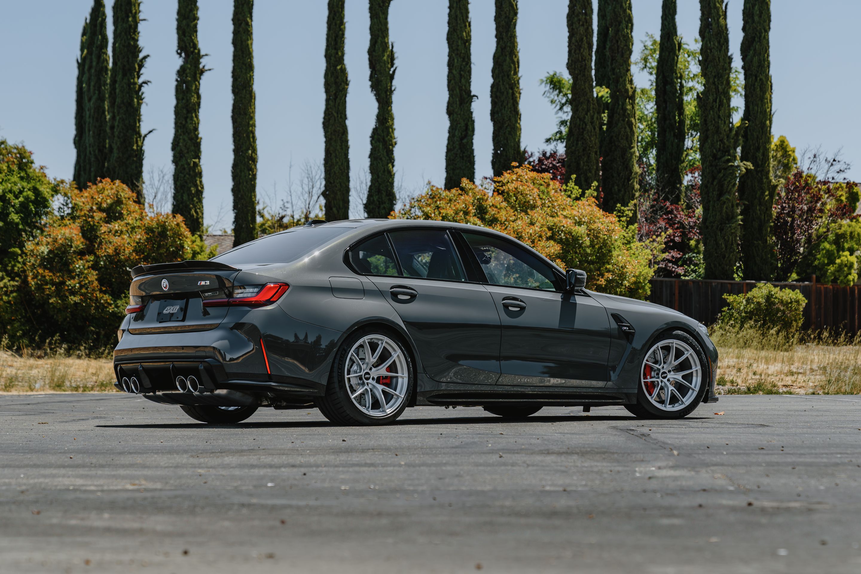 Grey BMW G80 M3 with 19" VS-5RS Apex wheels in Brushed Clear