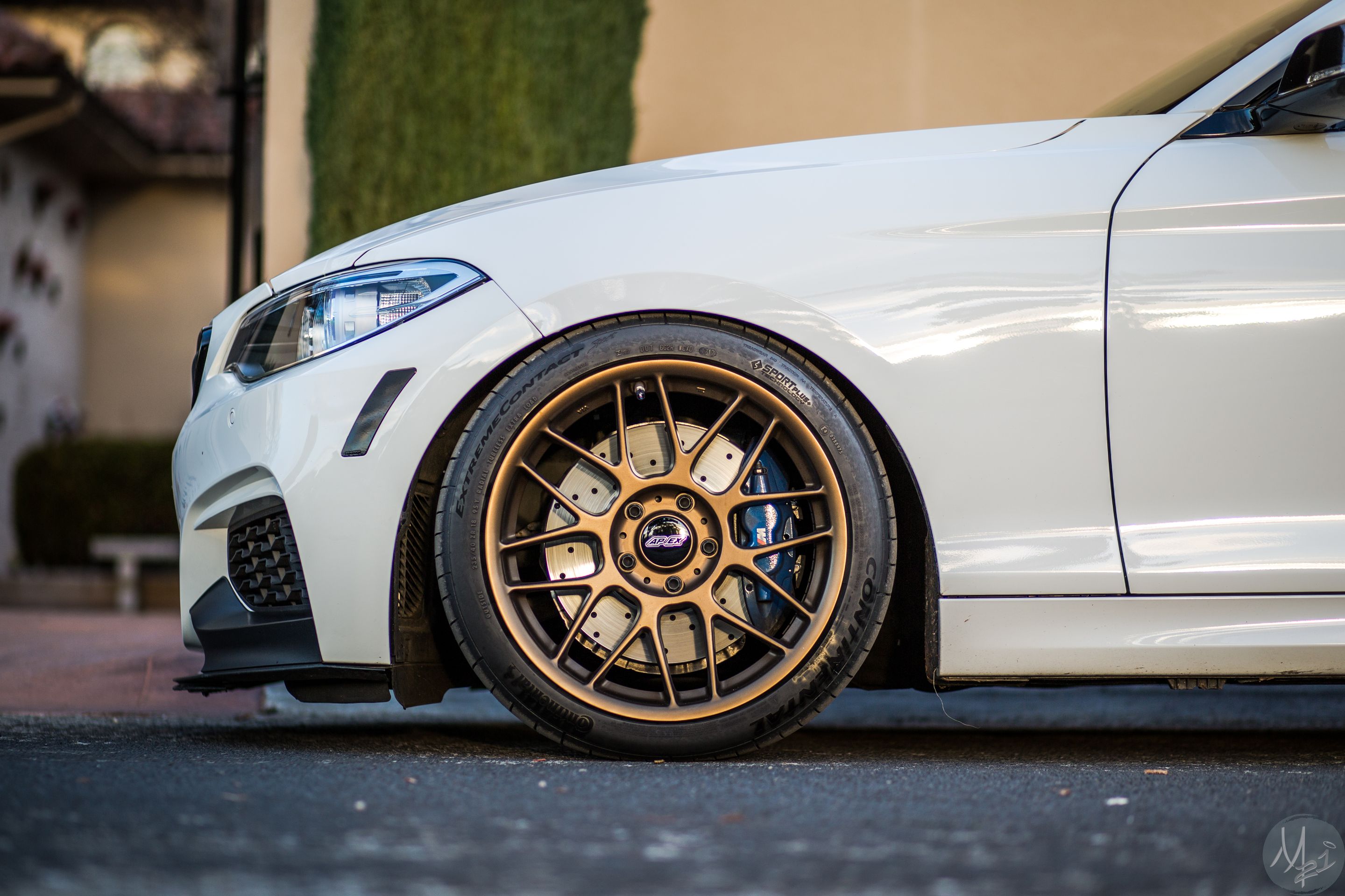 White BMW F22 Coupe 2 Series with 18" ARC-8 Apex wheels in Satin Bronze