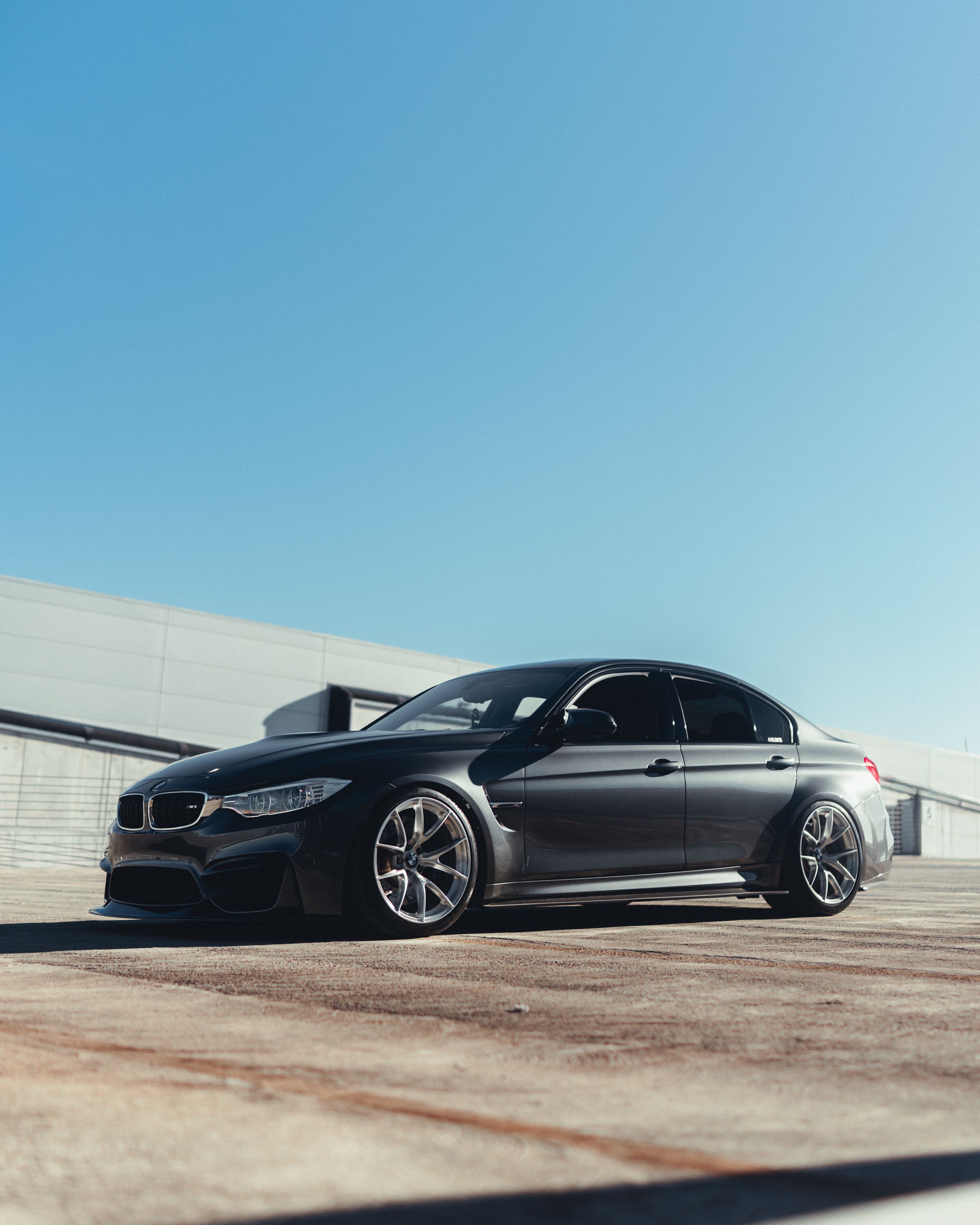 Grey BMW F80 M3 with 19" VS-5RS Apex wheels in Brushed Clear