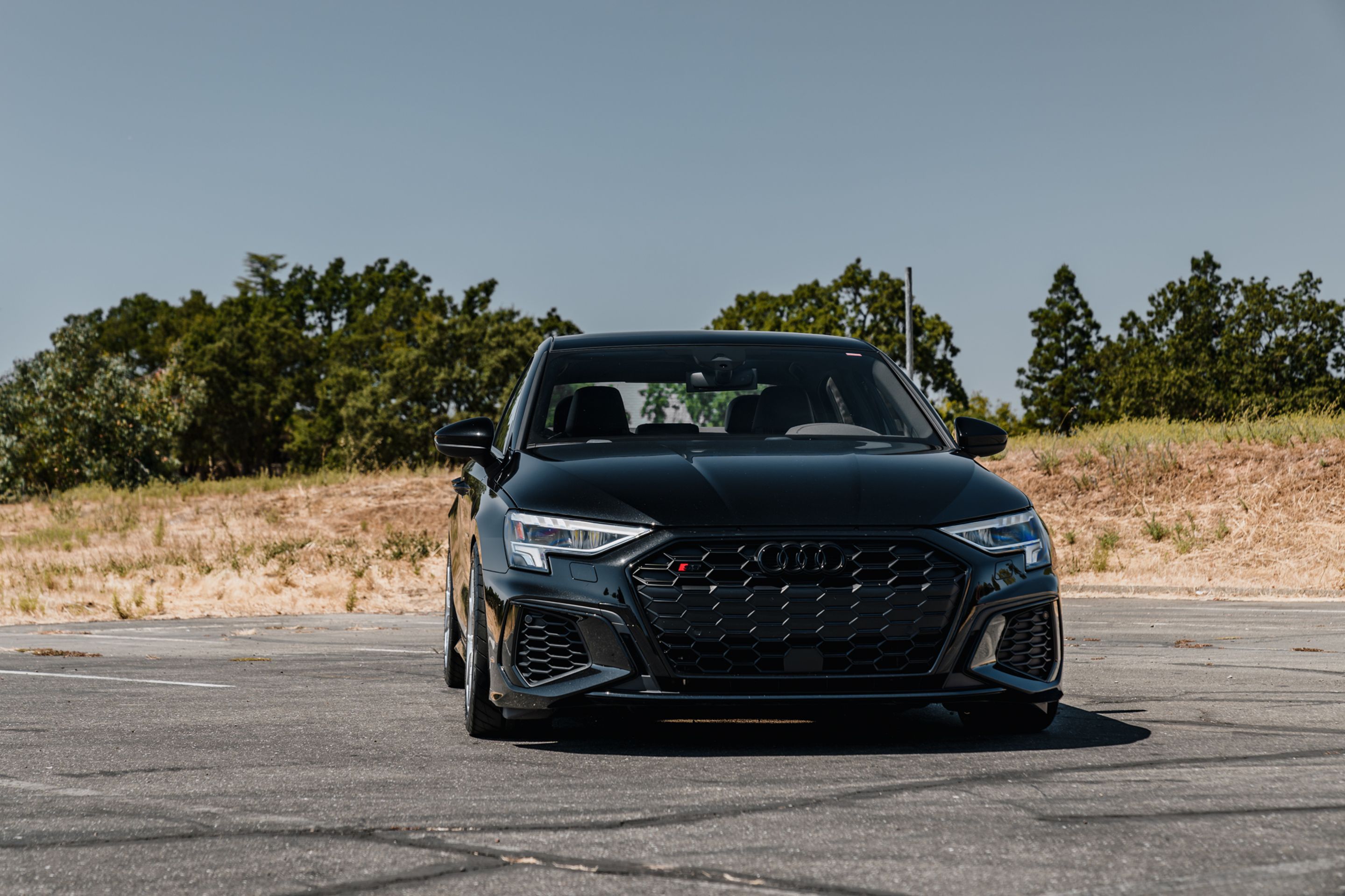 Black Audi 8Y S3 with 17" VS-5RS Apex wheels in Brushed Clear