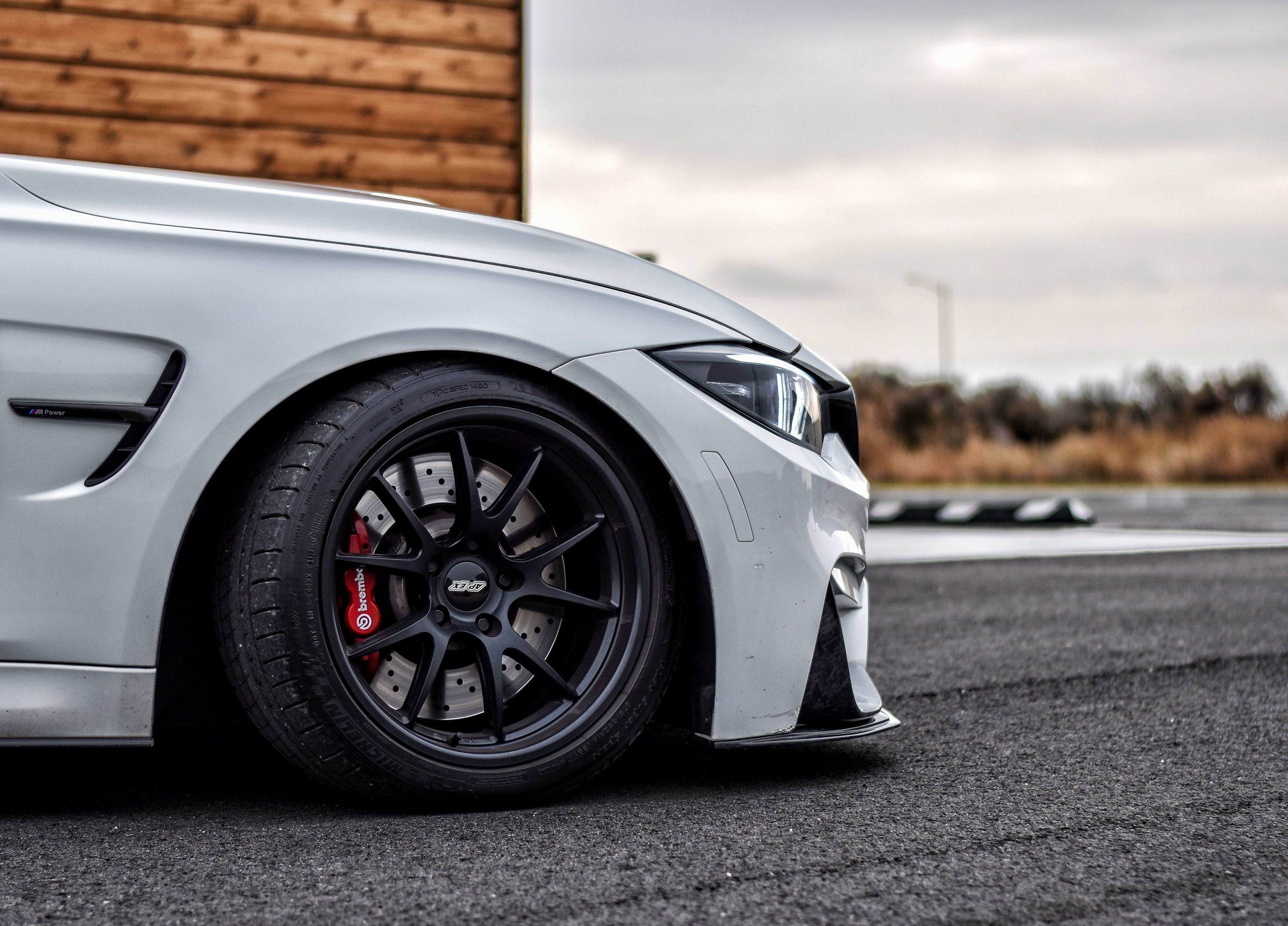 White BMW F80 M3 with 18" FL-5 Apex wheels in Satin Black