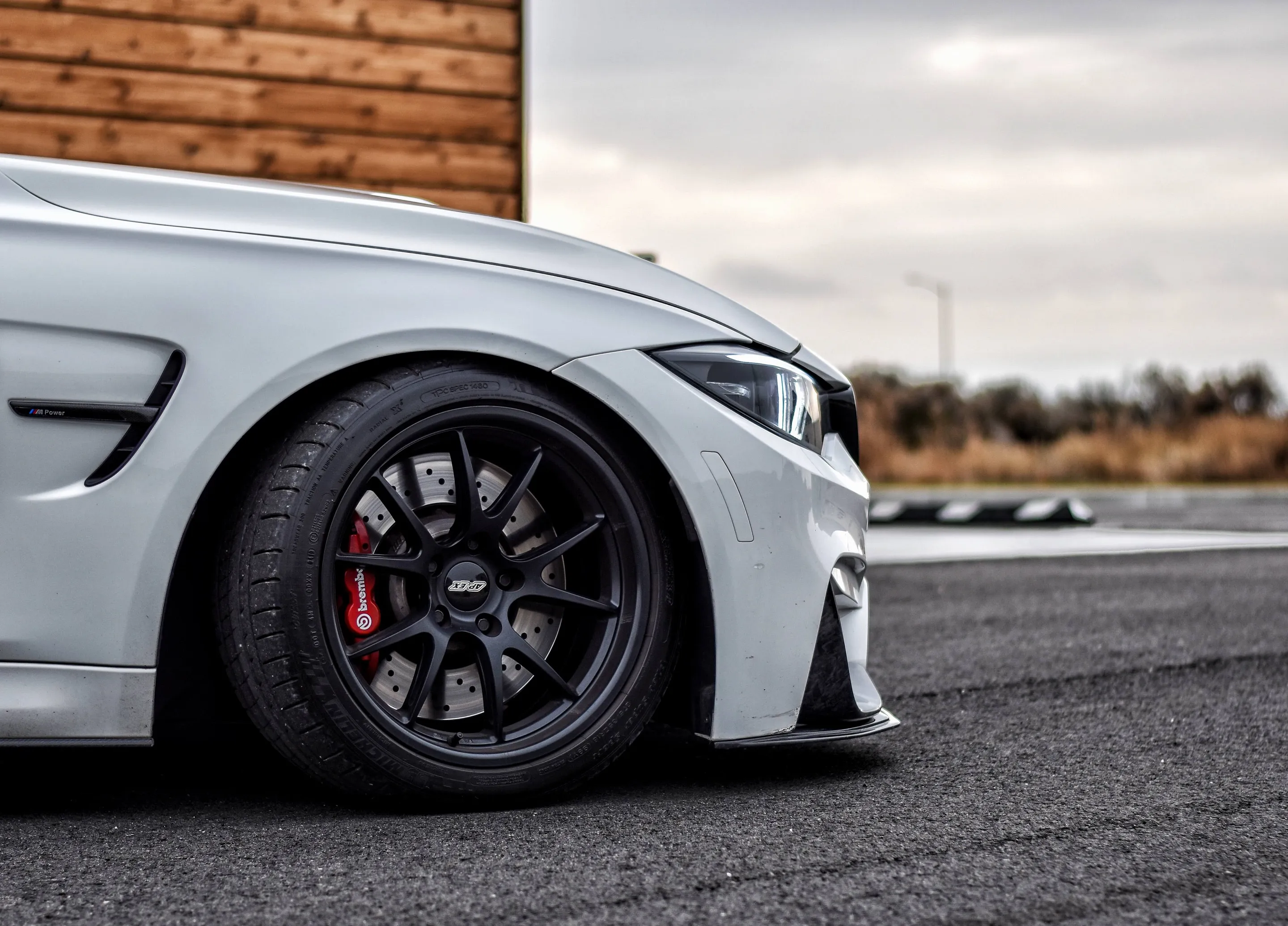 White BMW F80 M3 with 18" FL-5 Apex wheels in Satin Black