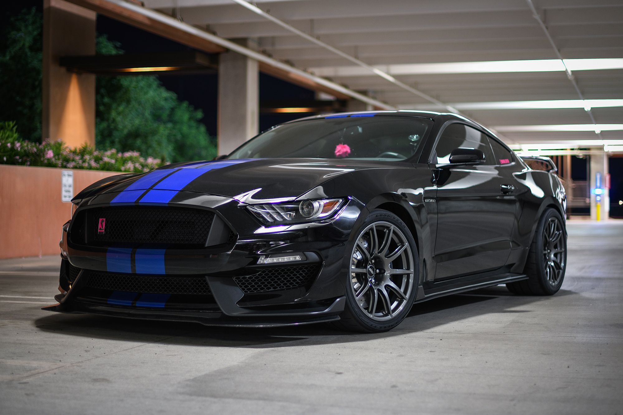 Black Ford S550 Mustang GT350R with 19" SM-10 Apex wheels in Anthracite