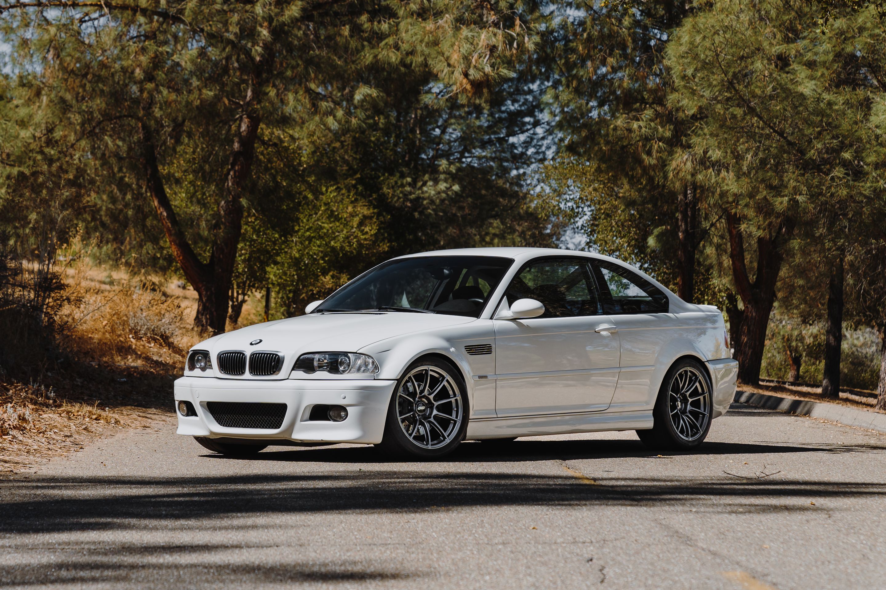 White BMW E46 M3 with 18" SM-10RS Apex wheels in Anthracite