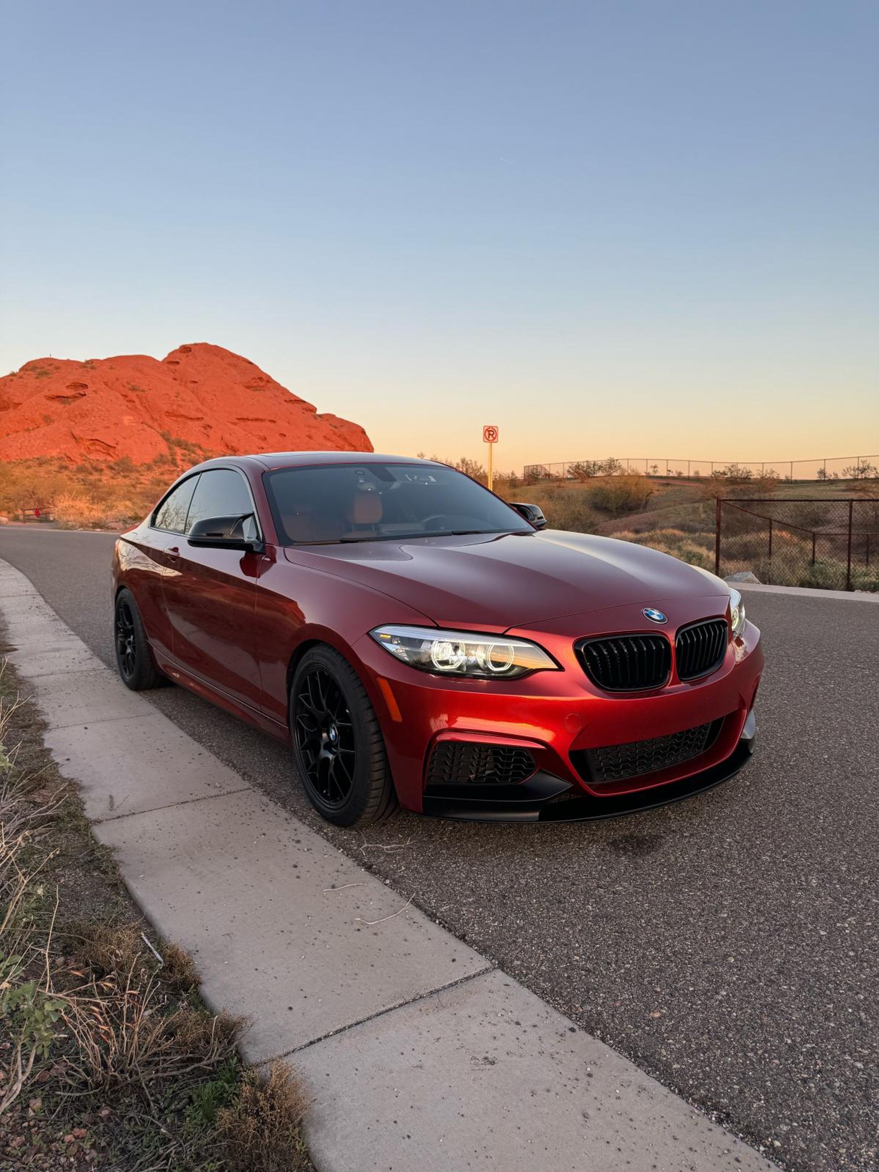 Orange BMW F22 Coupe 2 Series with 18" EC-7 Apex wheels in Satin Black