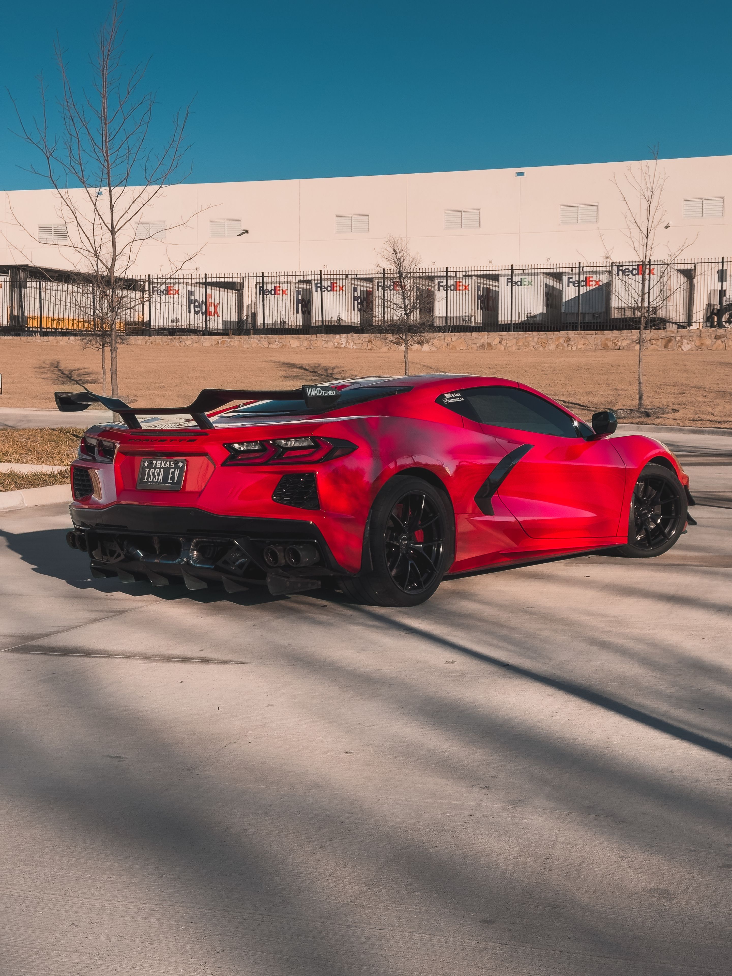 Red Chevrolet C8 Corvette Stingray/Z51 with 18"/19" VS-5RS Apex wheels in Satin Black