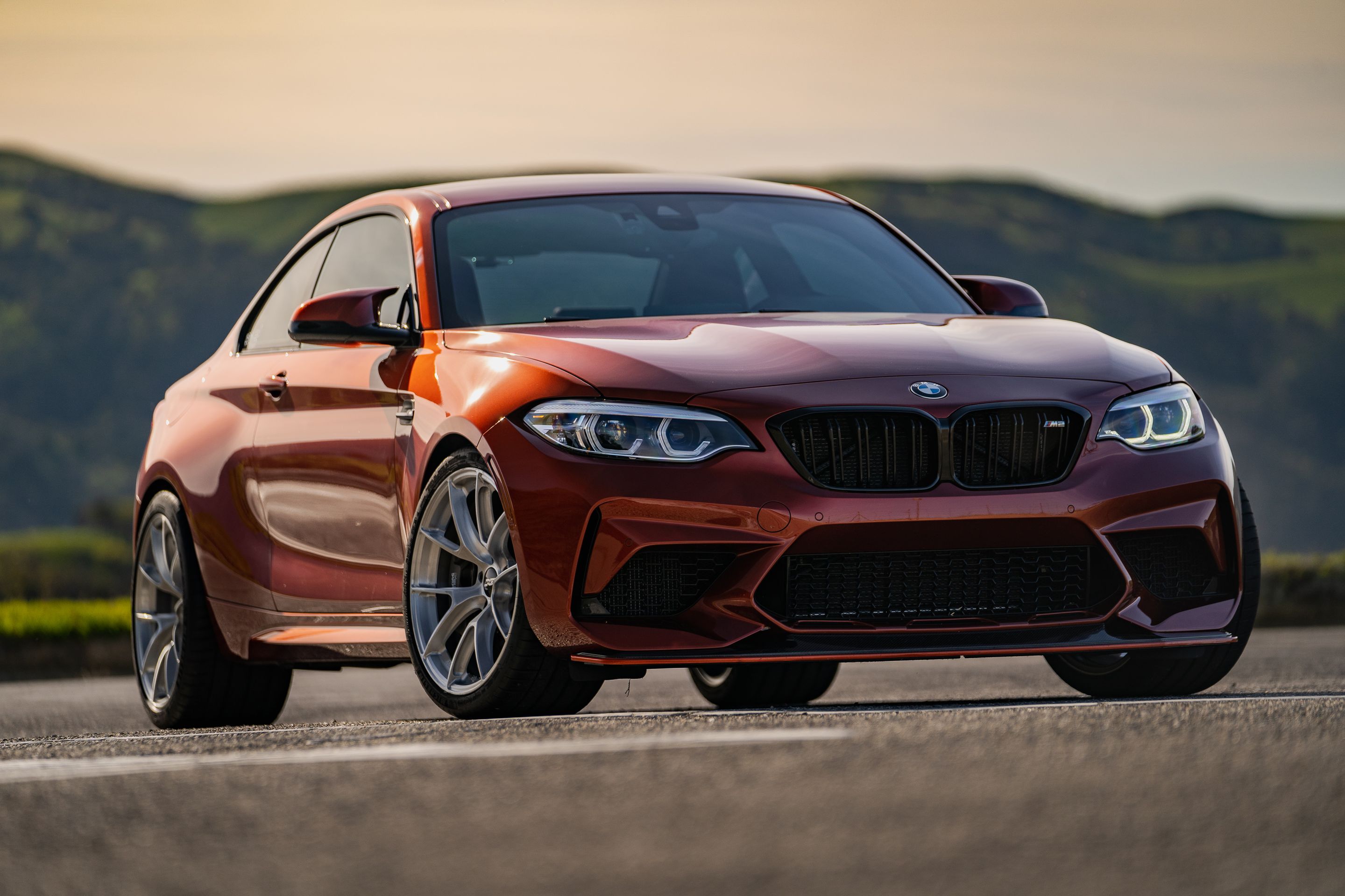 Orange BMW F87 M2 with 19" VS-5RS Apex wheels in Brushed Clear