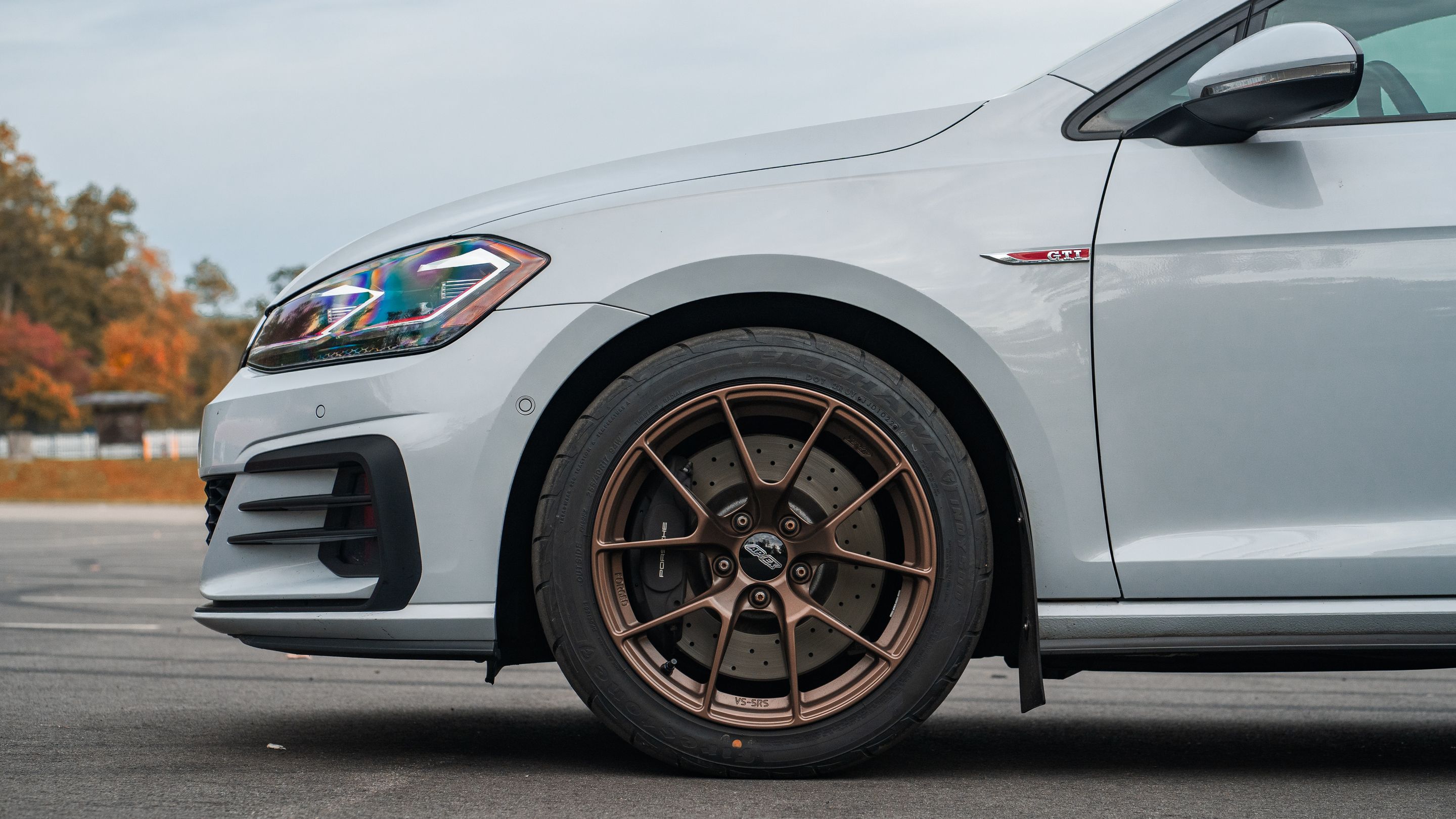 Grey VW MK7 GTI with 17" VS-5RS Apex wheels in Satin Bronze