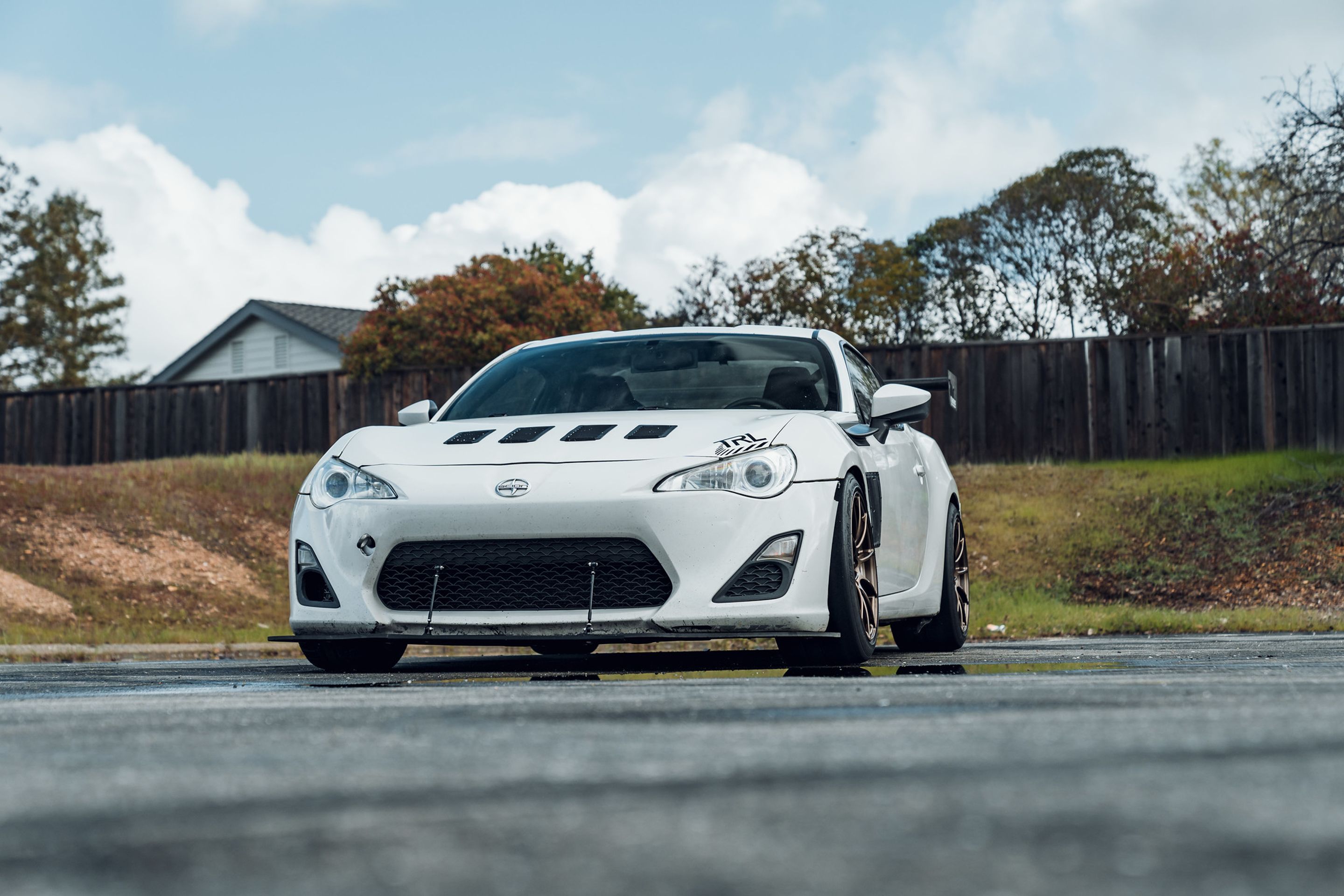 White Scion FR-S with 17" SM-10RS Apex wheels in Satin Bronze