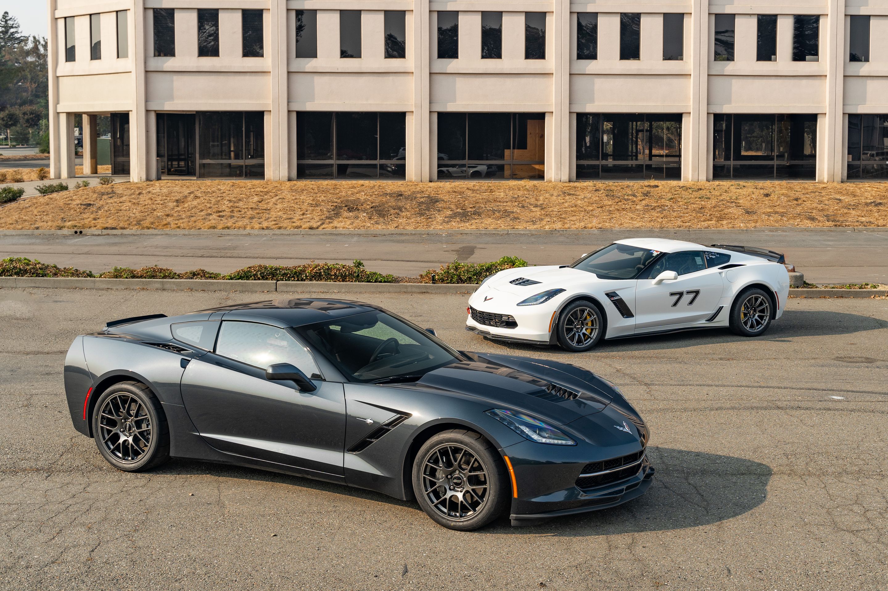 Grey Chevrolet C7 Corvette Stingray/Z51 with 18"/19" EC-7 Apex wheels in Anthracite