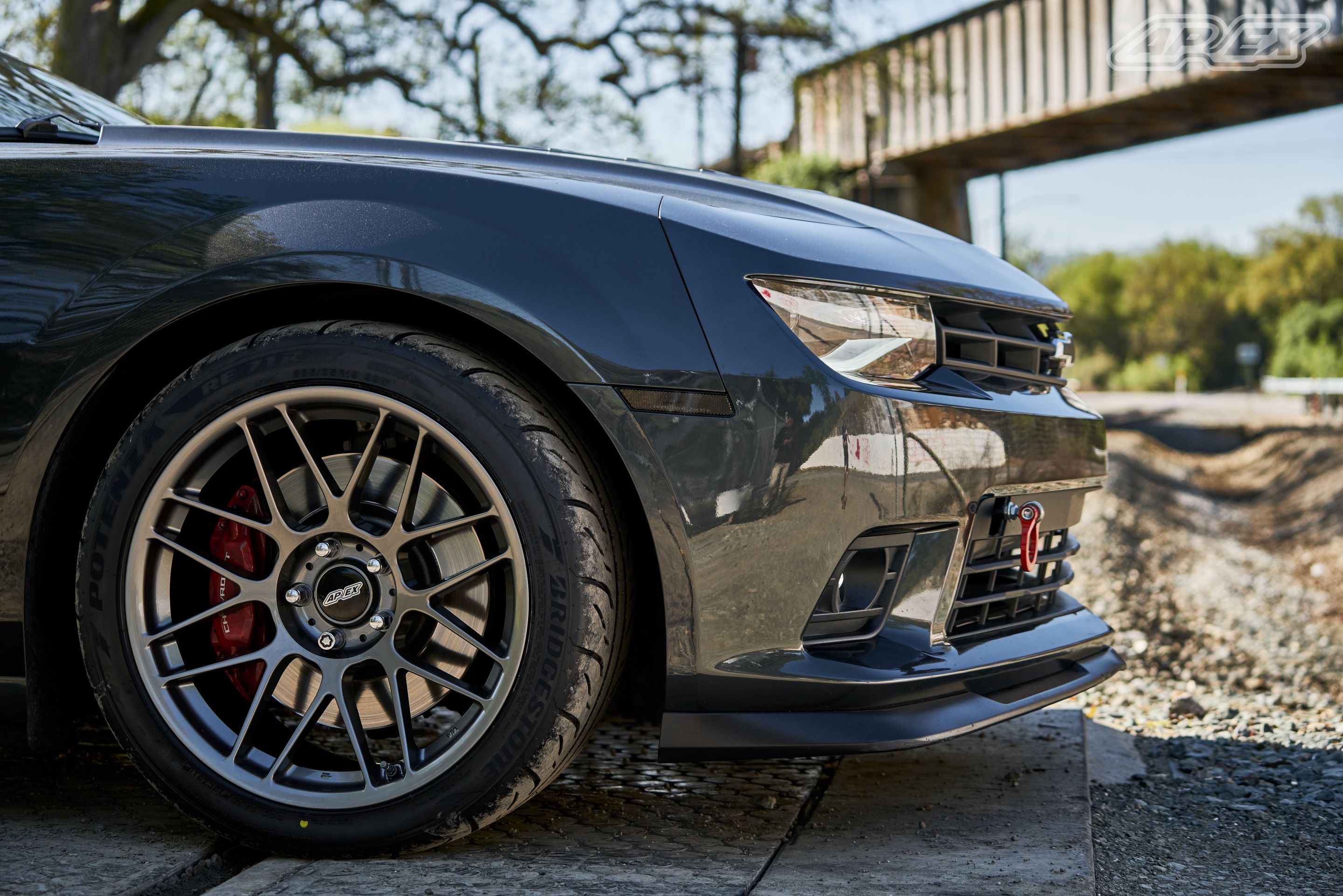 Grey Chevrolet 5th Gen Camaro RS with 19" ARC-8 Apex wheels in Anthracite