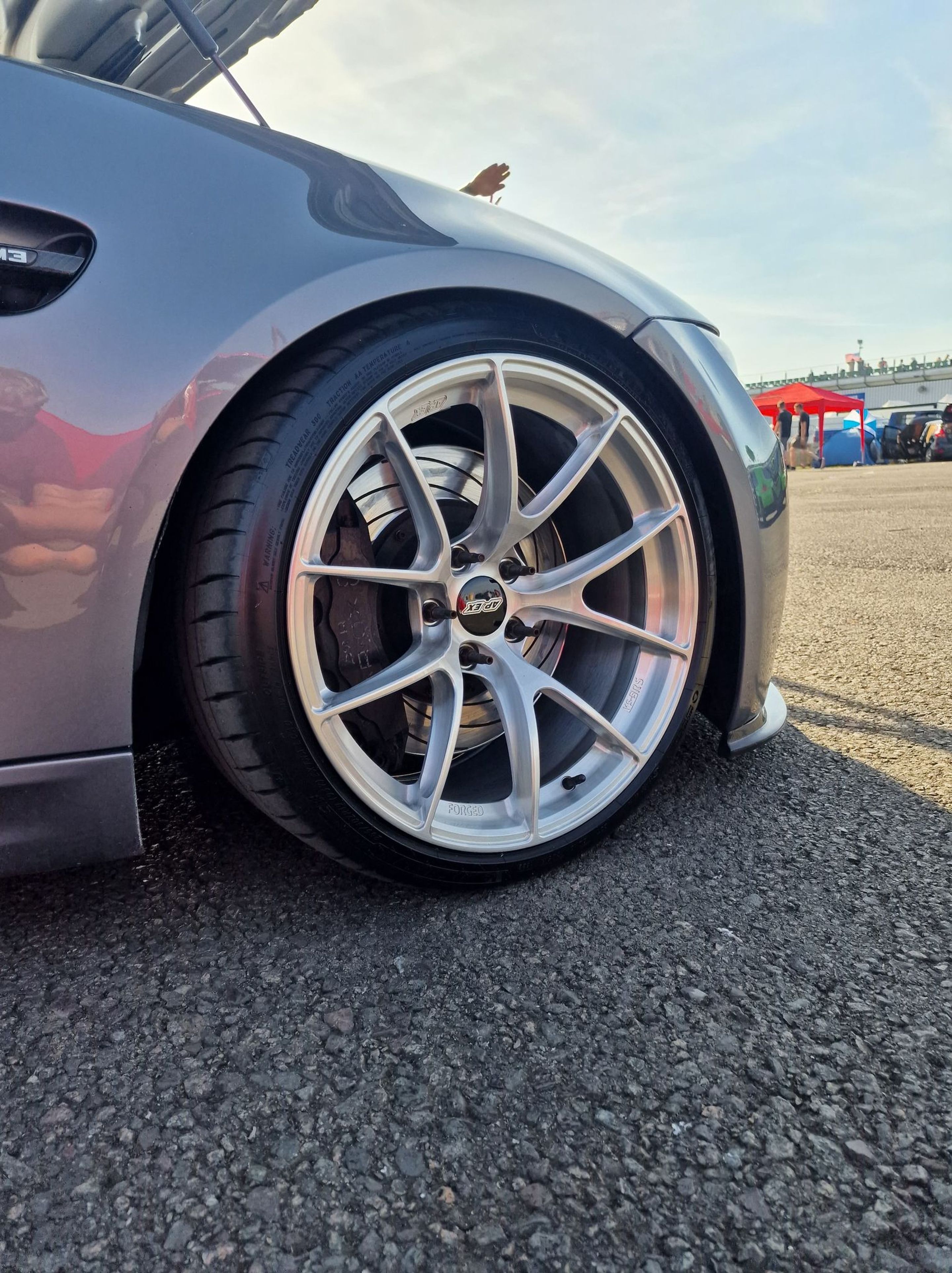 Grey BMW E92 Coupe M3 with 19" VS-5RS Apex wheels in Brushed Clear