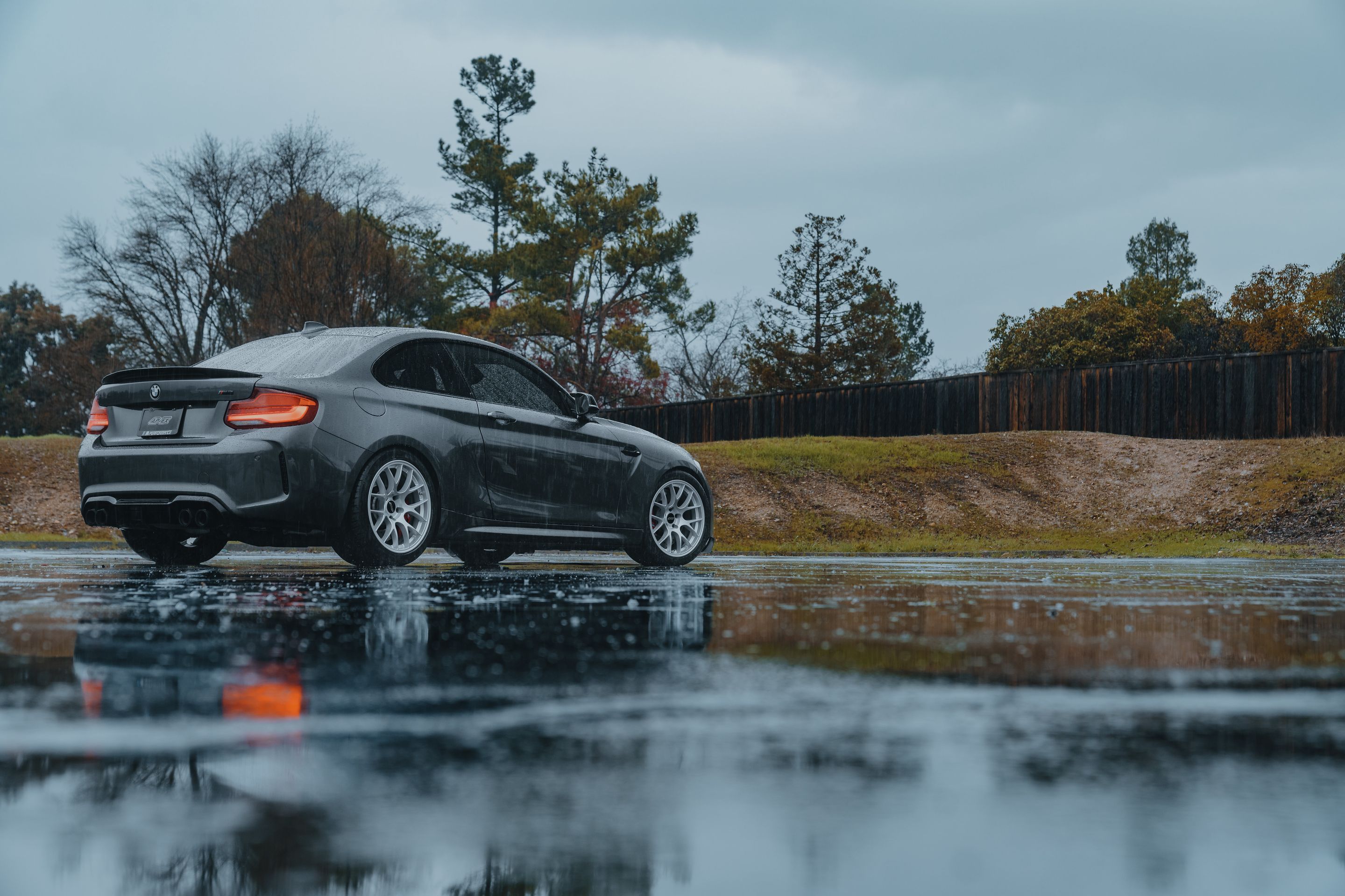 Grey BMW F87 M2 with 18" EC-7 Apex wheels in Race Silver