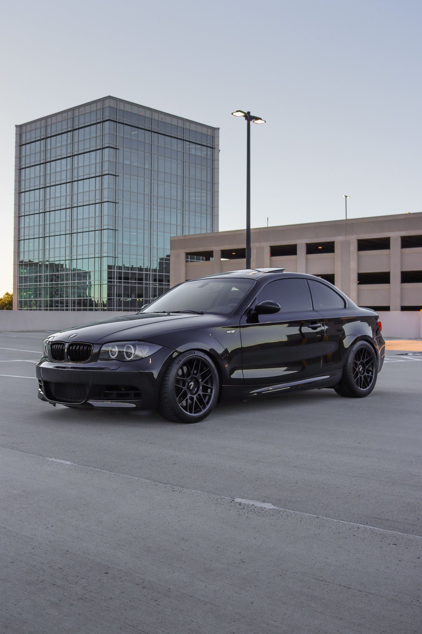 Black BMW E82 Coupe 1 Series with 18" ARC-8 Apex wheels in Satin Black