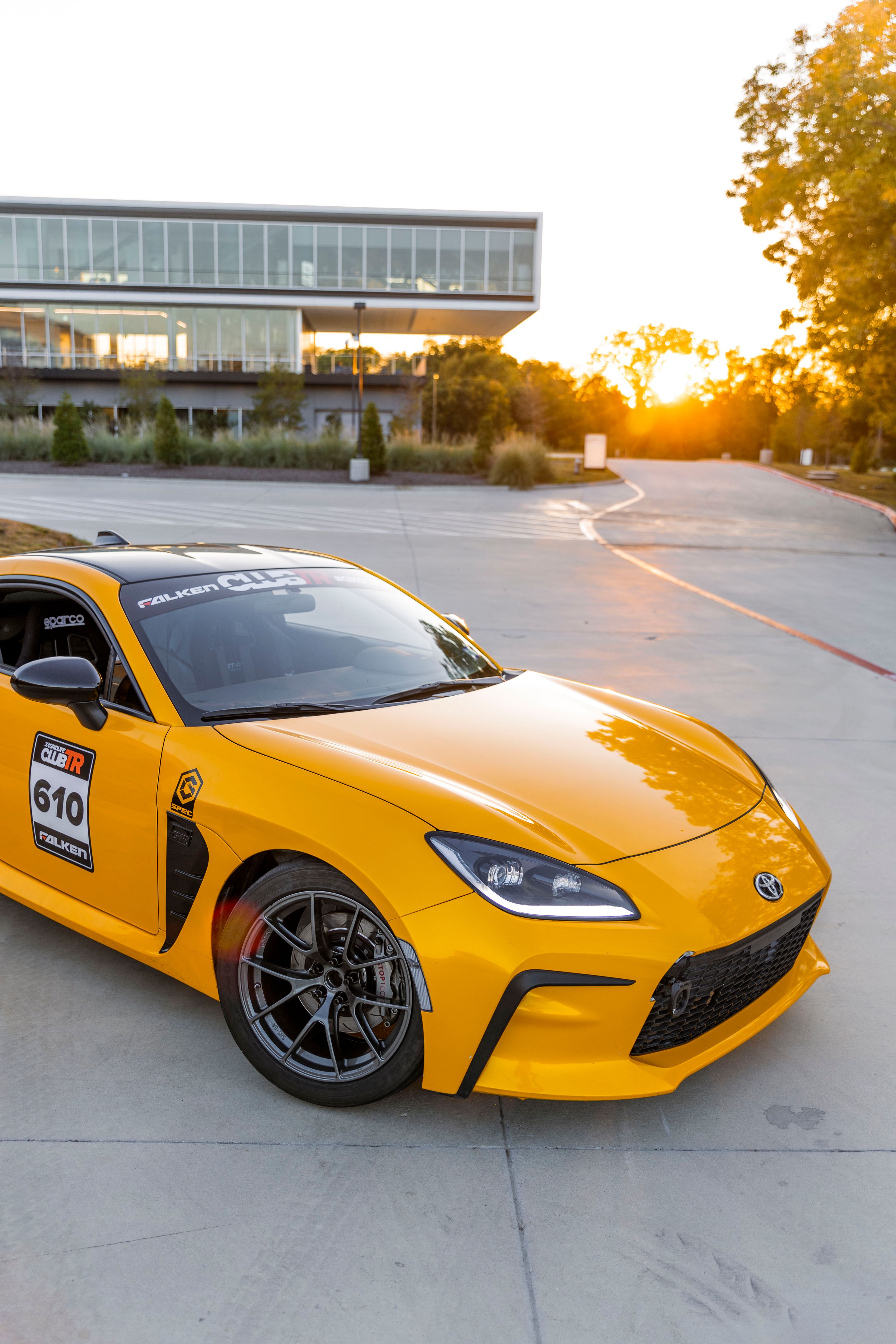 Yellow Toyota GR86 with 17" VS-5RS Apex wheels in Anthracite