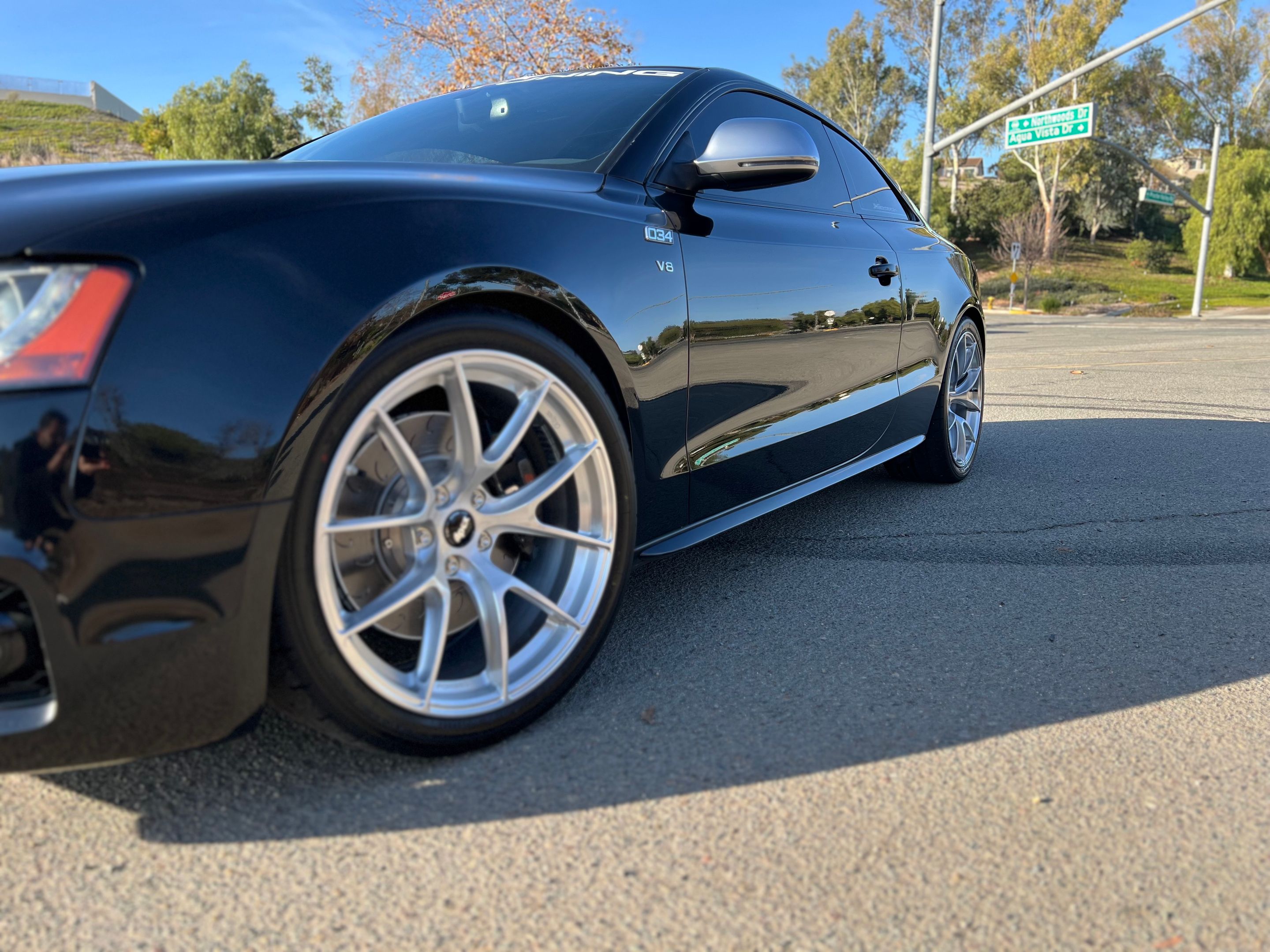 Black Audi B8 S5 with 19" VS-5RS Apex wheels in Brushed Clear