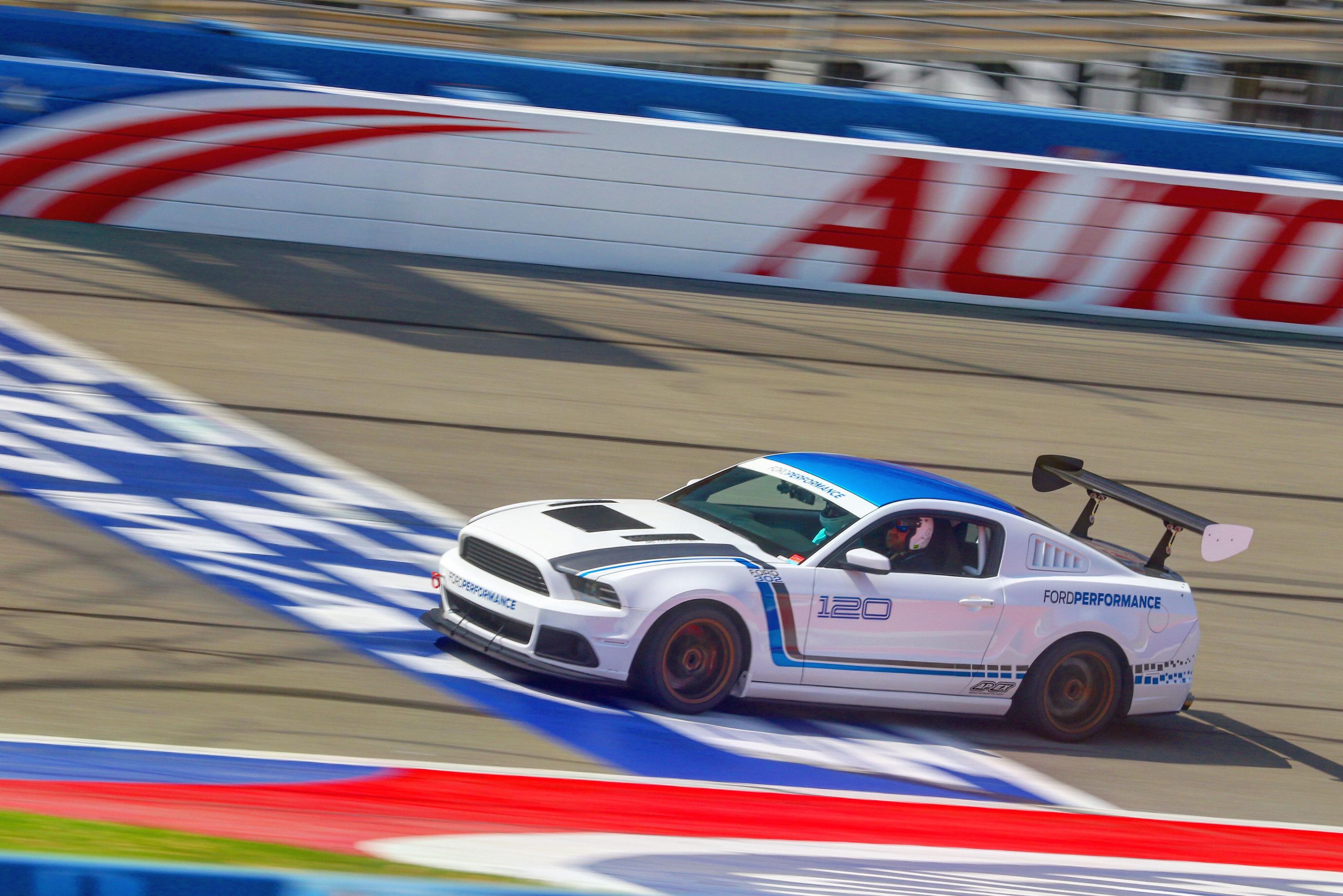 White Ford S197 Mustang GT with 18" EC-7 Apex wheels in Satin Bronze