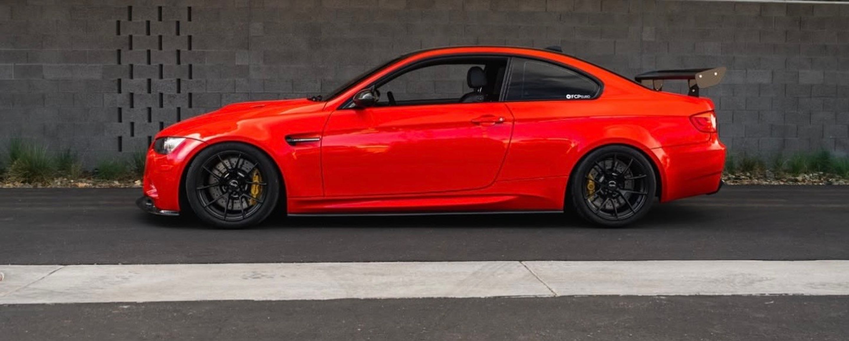 Red BMW E92 Coupe M3 with 18" VS-5RS Apex wheels in Satin Black