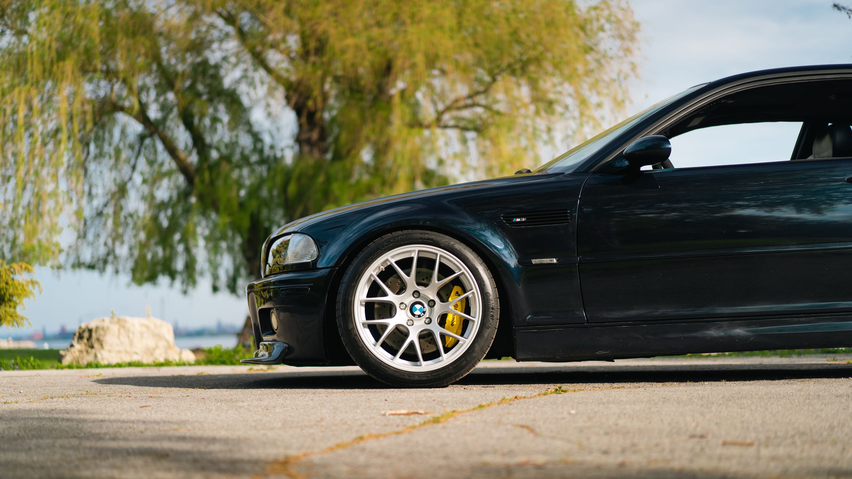Black BMW E46 M3 with 18" EC-7 Apex wheels in Race Silver