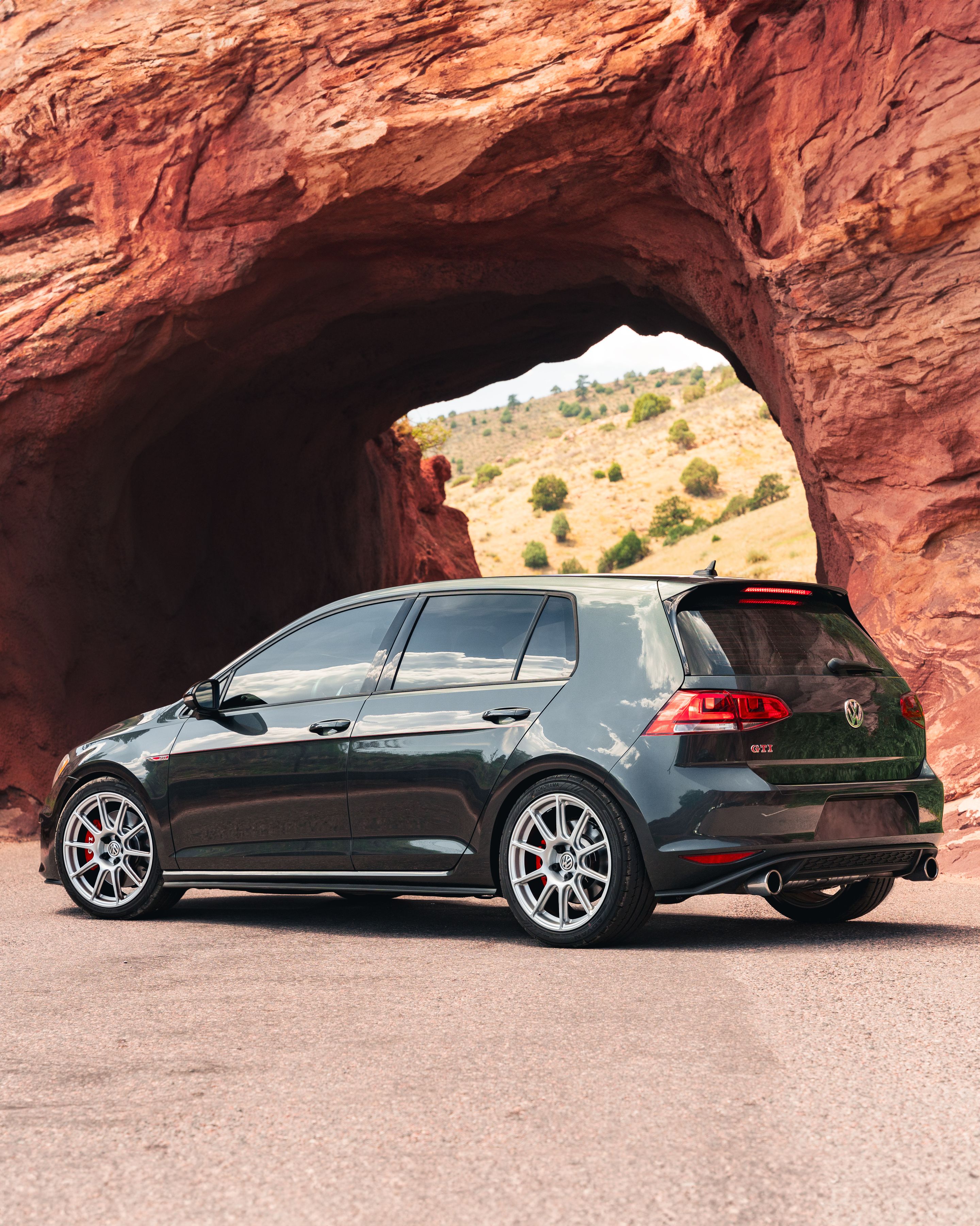 Grey VW MK7 GTI with 18" SM-10 Apex wheels in Race Silver