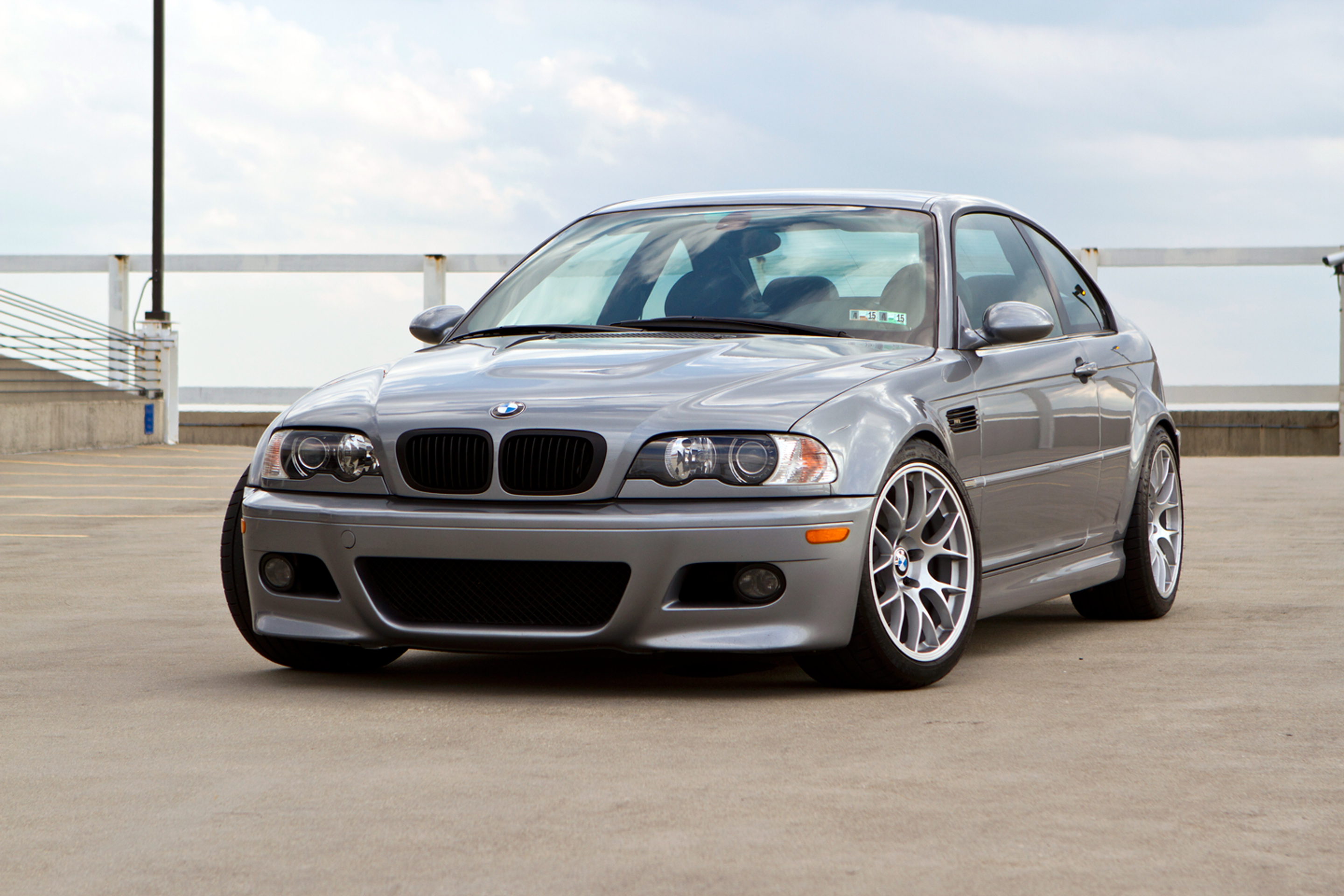 Silver BMW E46 M3 with 18" EC-7 Apex wheels in Race Silver