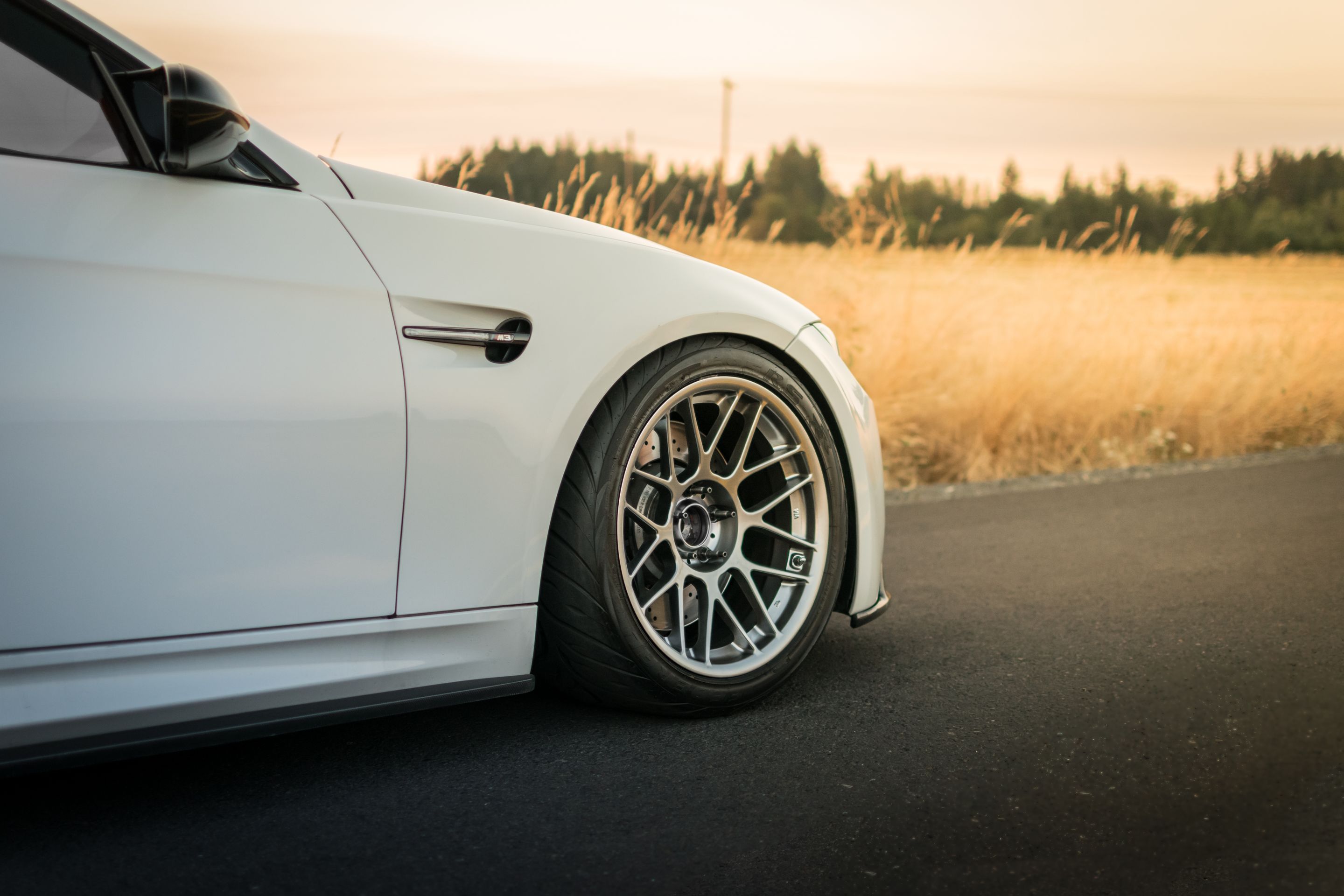 White BMW E92 Coupe M3 with 18" ARC-8 Apex wheels in Hyper Black