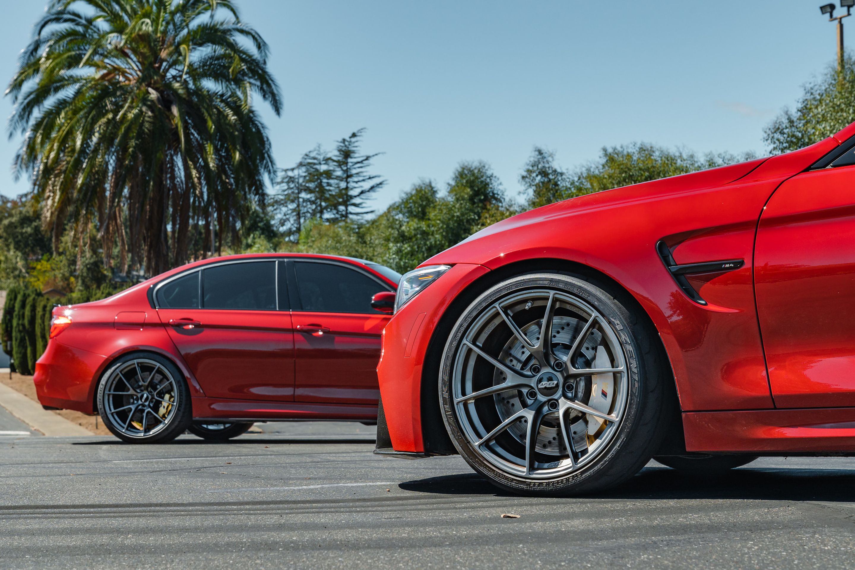 Red BMW F82 Coupe M4 with 19" VS-5RS Apex wheels in Anthracite