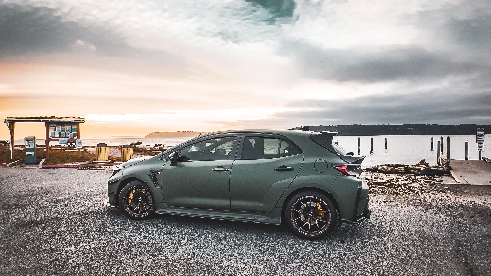 Green Toyota GR Corolla with 18" VS-5RS Apex wheels in Satin Bronze
