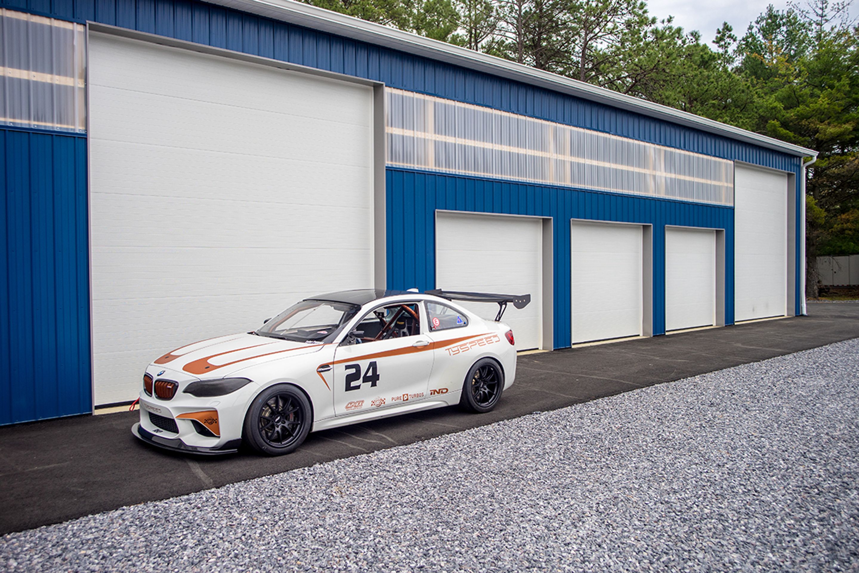 White BMW F87 M2 with 18" FL-5 Apex wheels in Satin Black