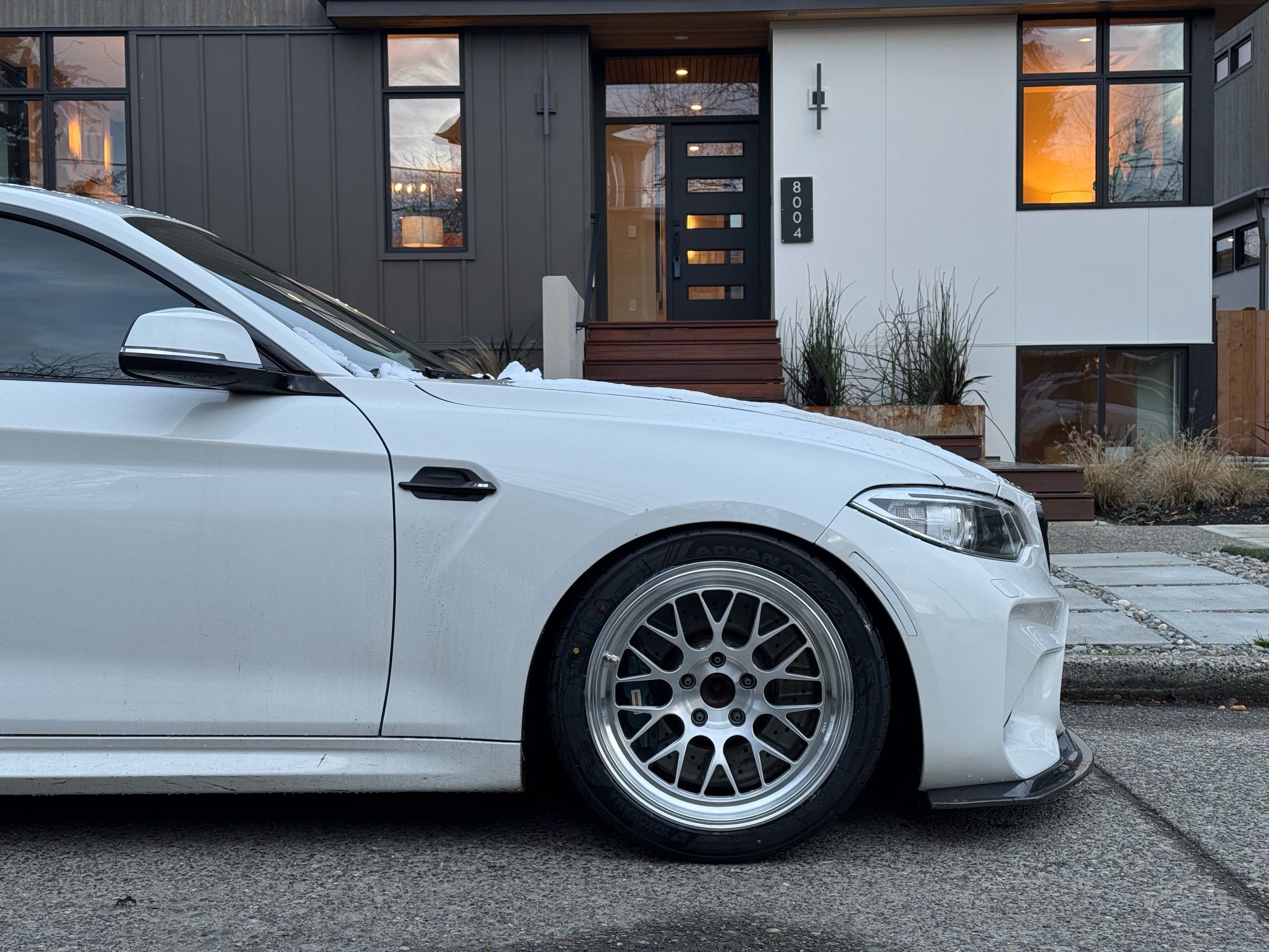 White BMW F87 M2 with 18" ML-10RT Apex wheels in Machined Lip Brushed Clear