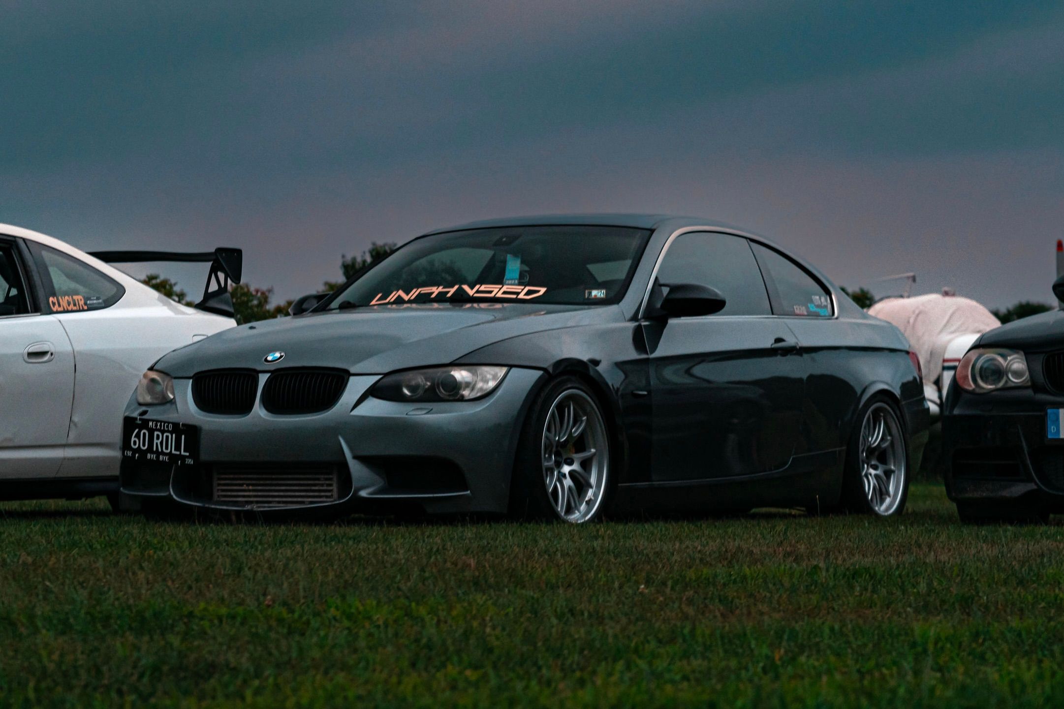 Grey BMW E92 Coupe 3 Series with 18" FL-5 Apex wheels in Race Silver