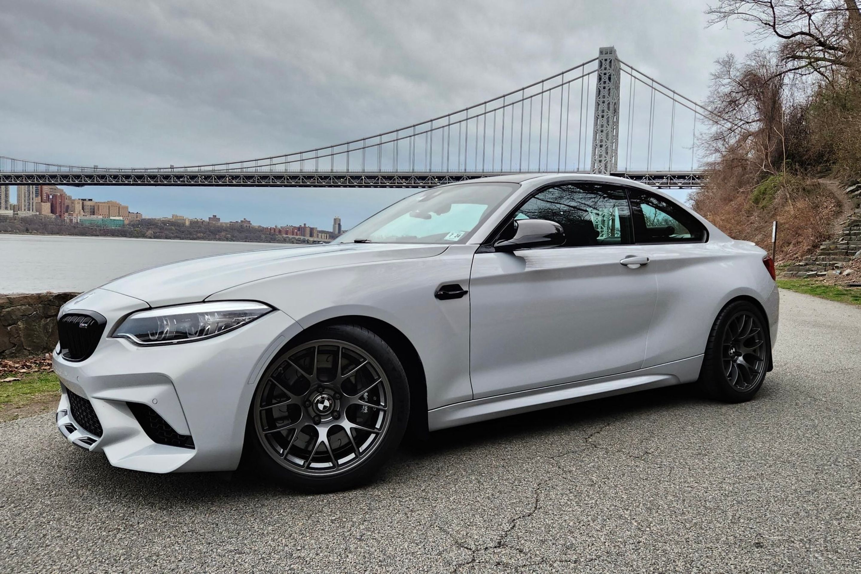 Silver BMW F87 M2 with 18" EC-7 Apex wheels in Anthracite